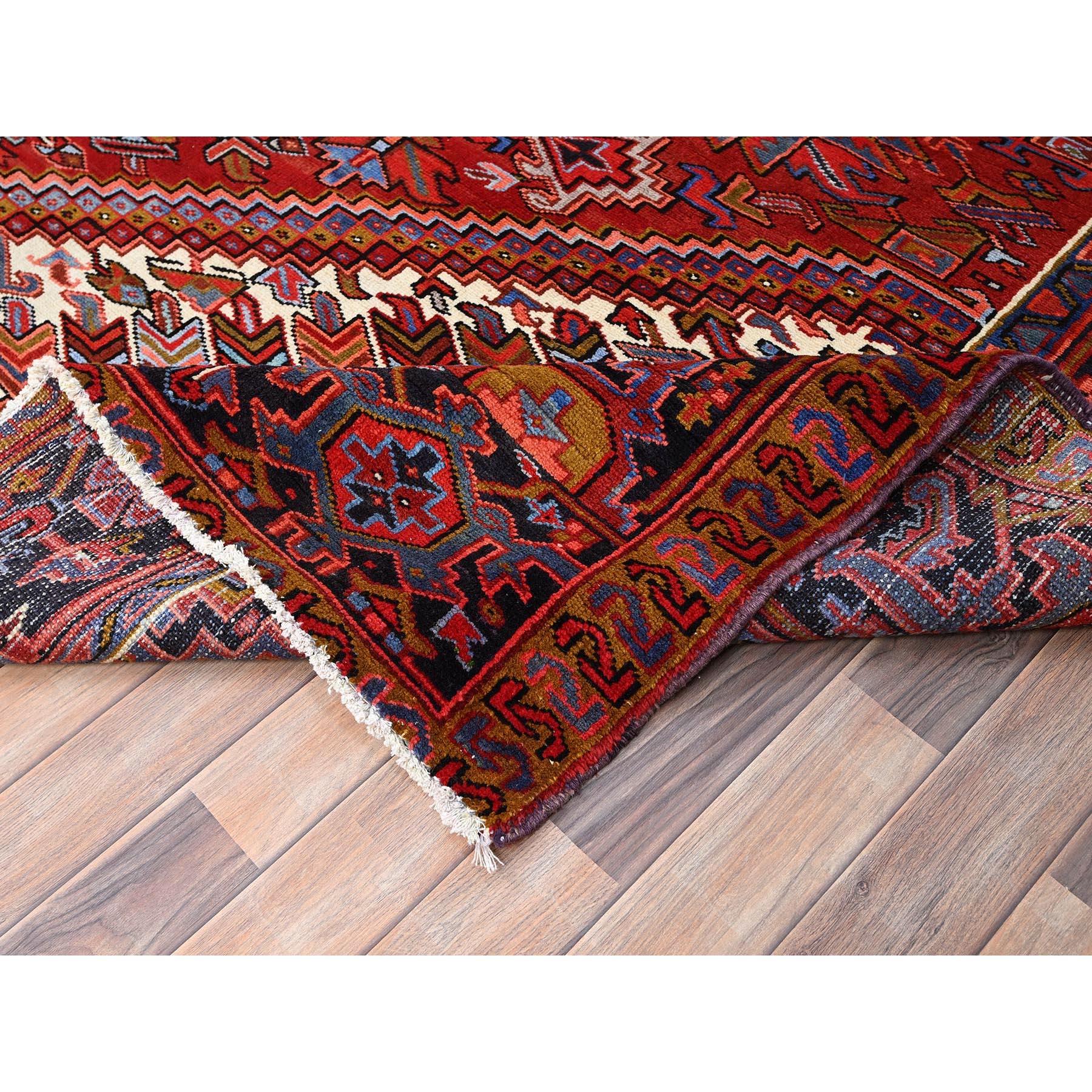 Red Vintage Bohemian Persian Heriz Rustic Look Pure Wool Hand Knotted Clean Rug For Sale 1