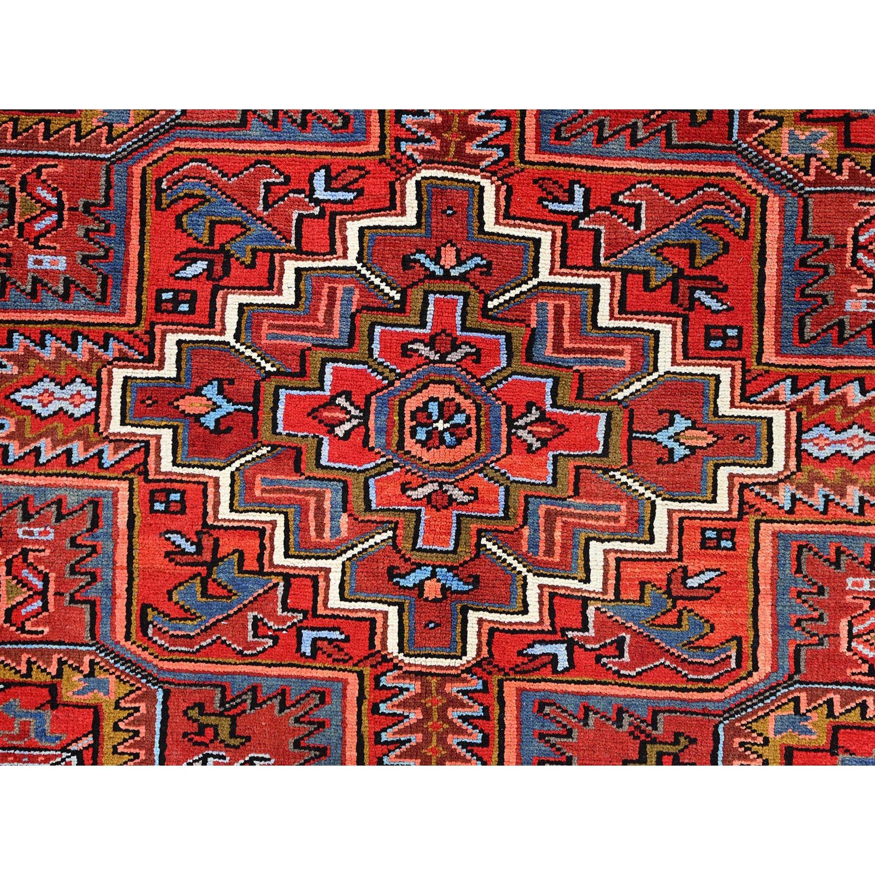 Red Vintage Bohemian Persian Heriz Rustic Look Pure Wool Hand Knotted Clean Rug For Sale 3
