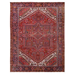 Red Retro Bohemian Persian Heriz Rustic Look Pure Wool Hand Knotted Clean Rug