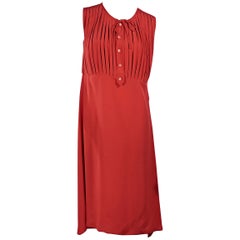 Red Vintage Chanel Pleated Silk Dress