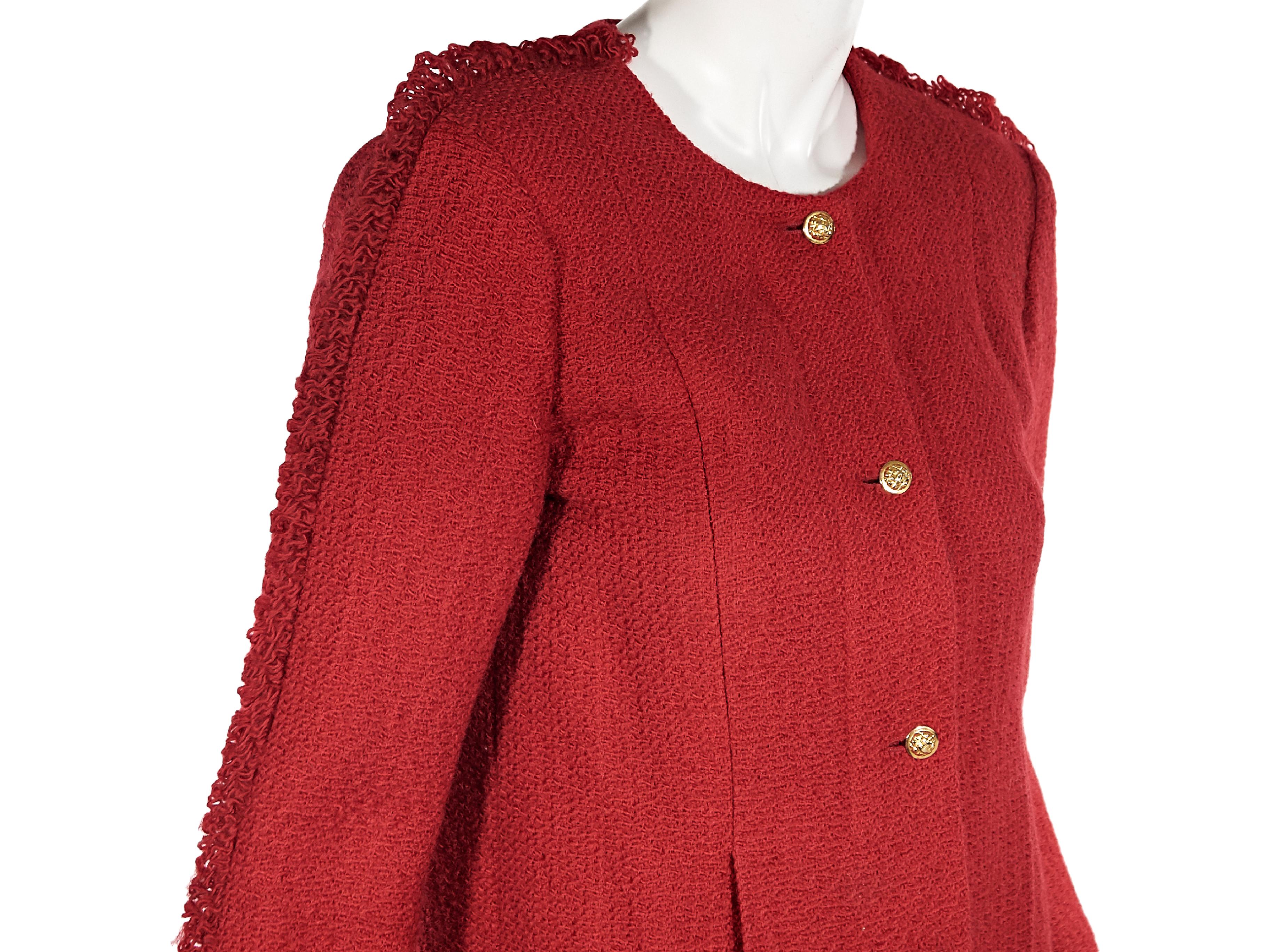 Red Vintage Chanel Tweed Cropped Jacket In Good Condition In New York, NY