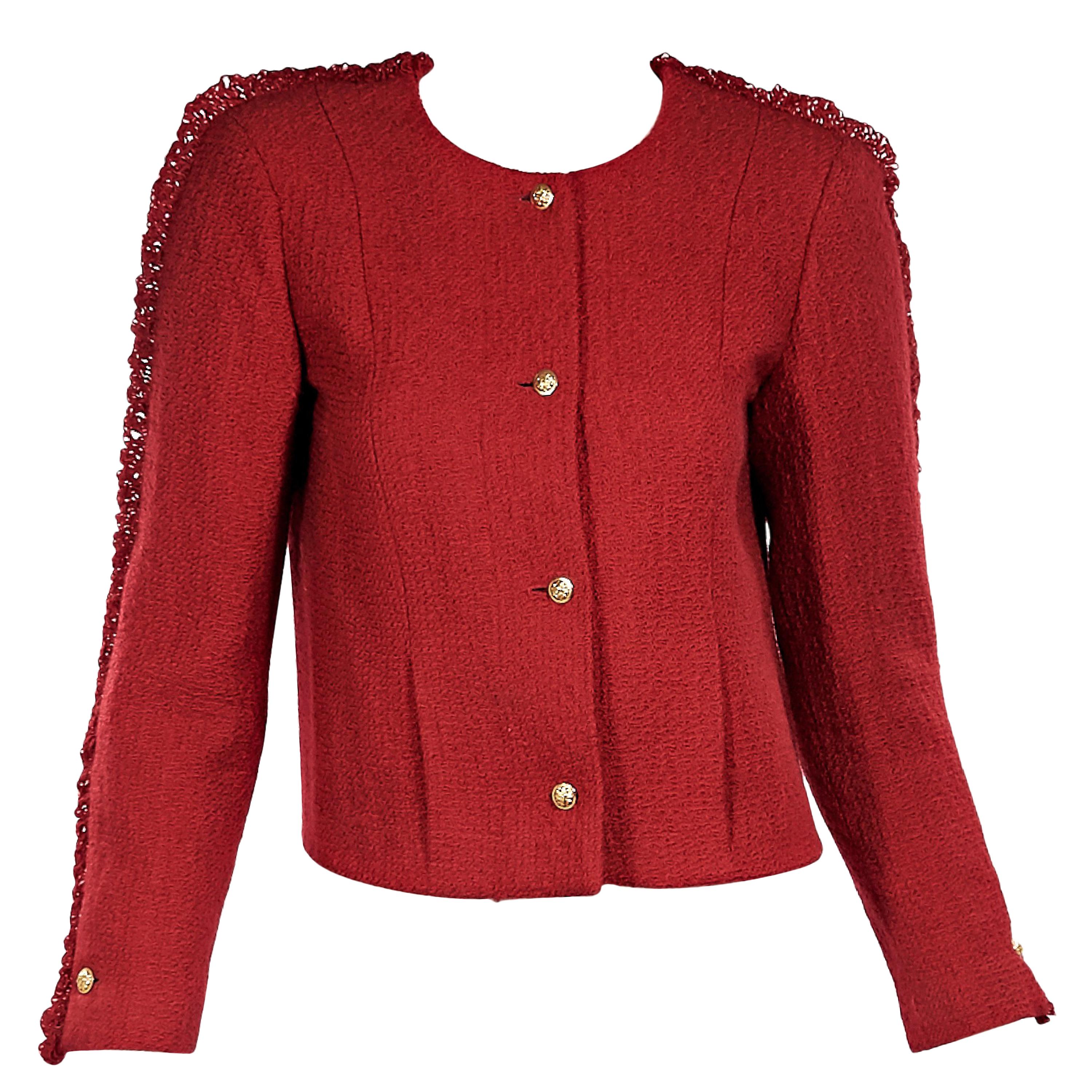 Red Vintage Chanel Tweed Cropped Jacket