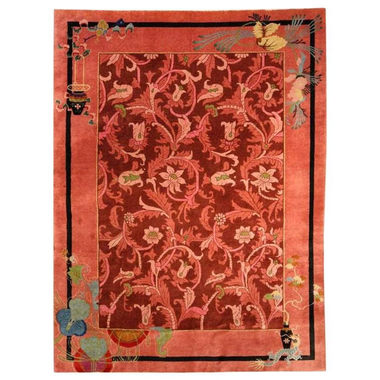 Red Vintage Chinese Art Deco Carpet