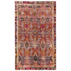 Red Vintage & Colorful Persian Shiraz All-Over Design Cropped Thin Handmade Rug
