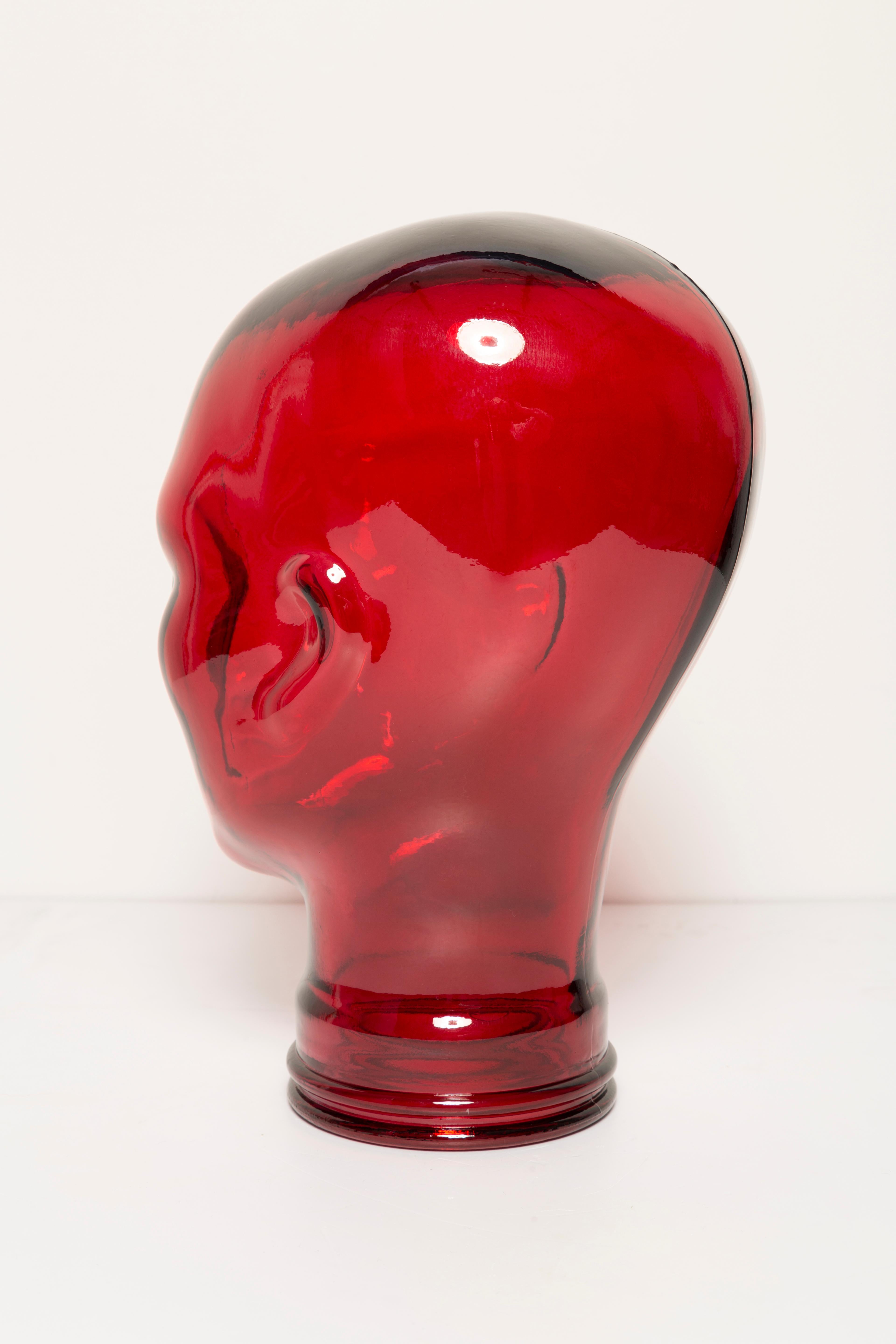 Red Vintage Decorative Mannequin Glass Head Sculpture, 1970s, Germany 3
