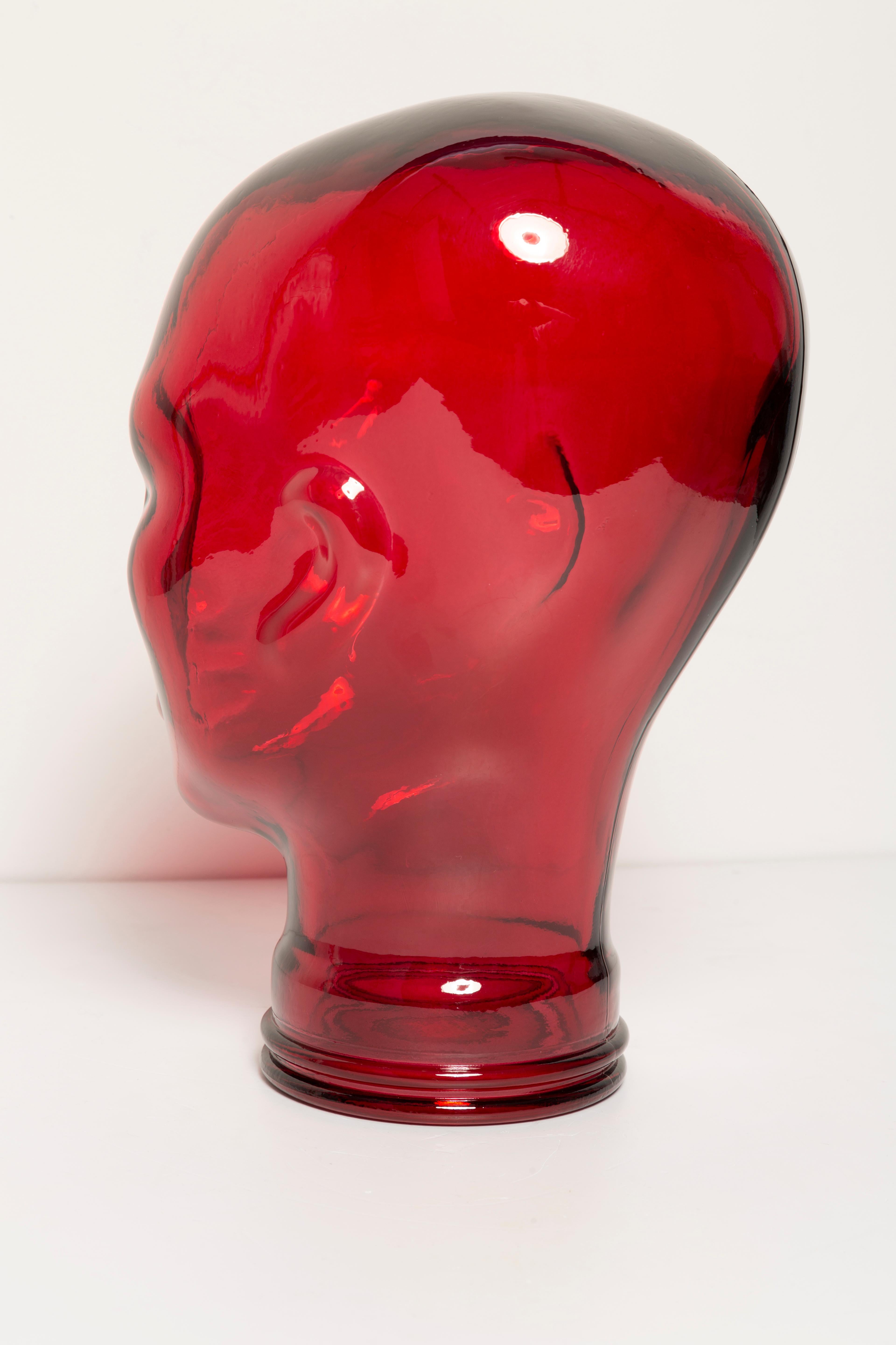 Red Vintage Decorative Mannequin Glass Head Sculpture, 1970s, Germany For Sale 3