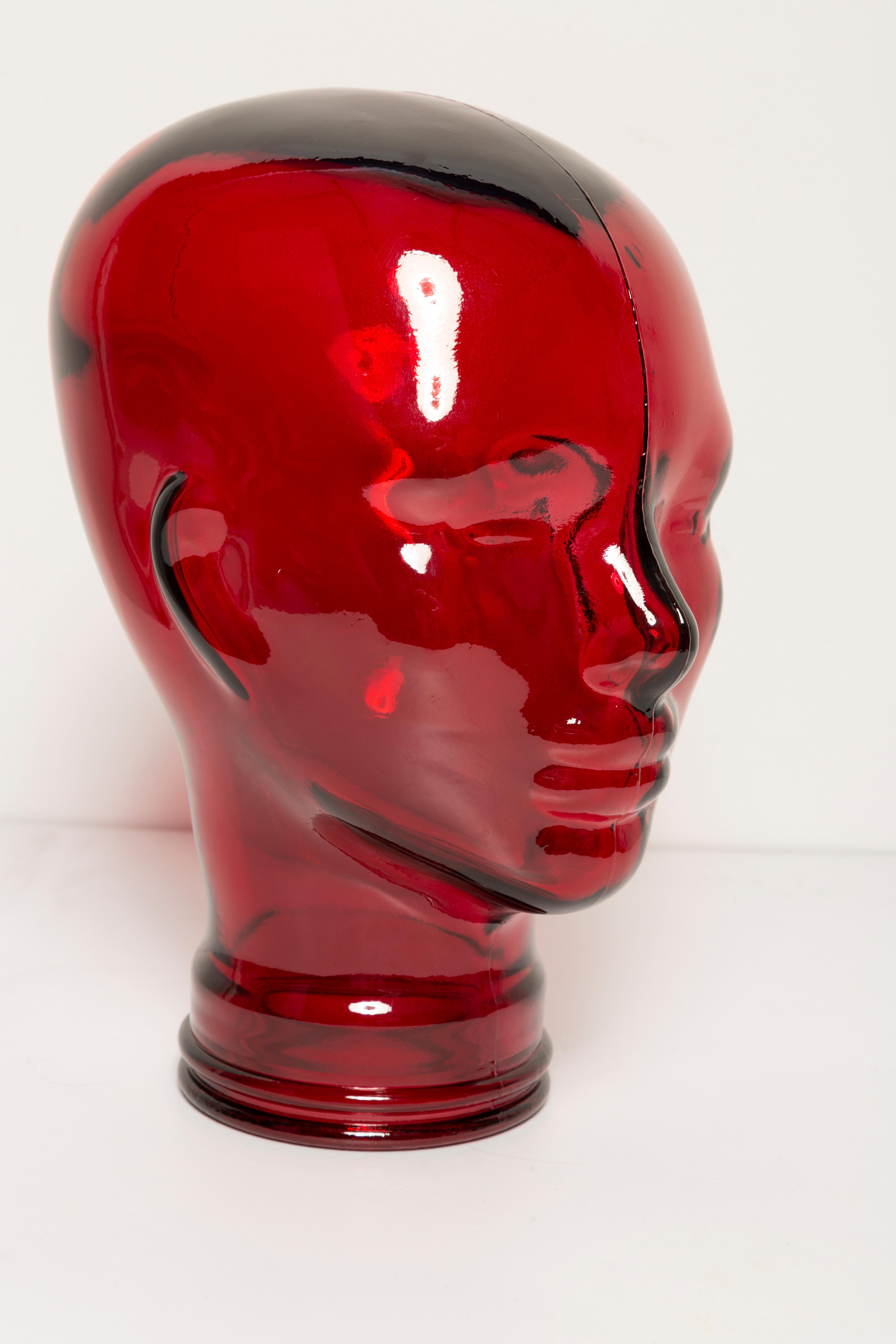 Red Vintage Decorative Mannequin Glass Head Sculpture, 1970s, Germany 4
