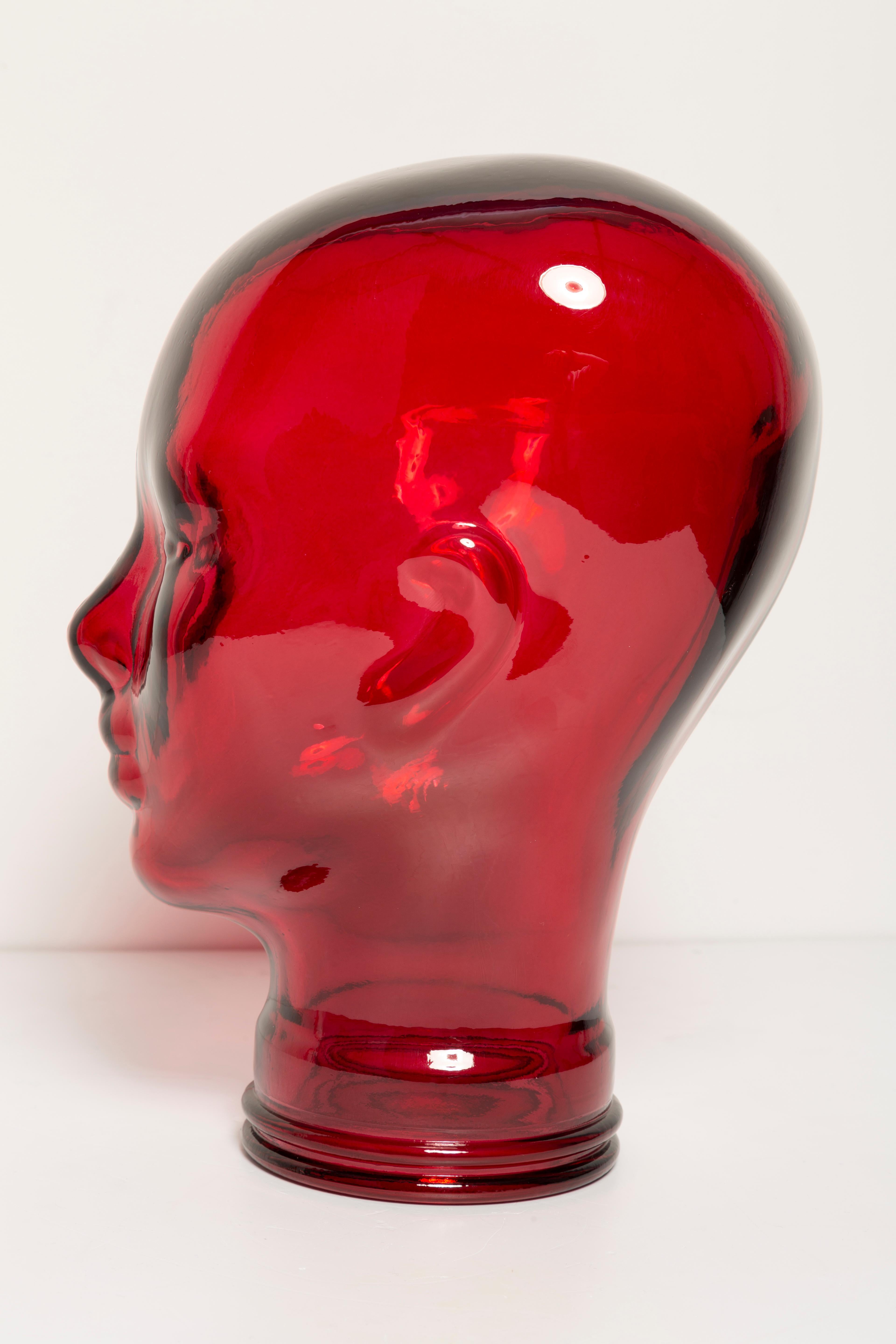Sculpture de tête de mannequin décorative en verre rouge vintage, 1970, Allemagne en vente 5