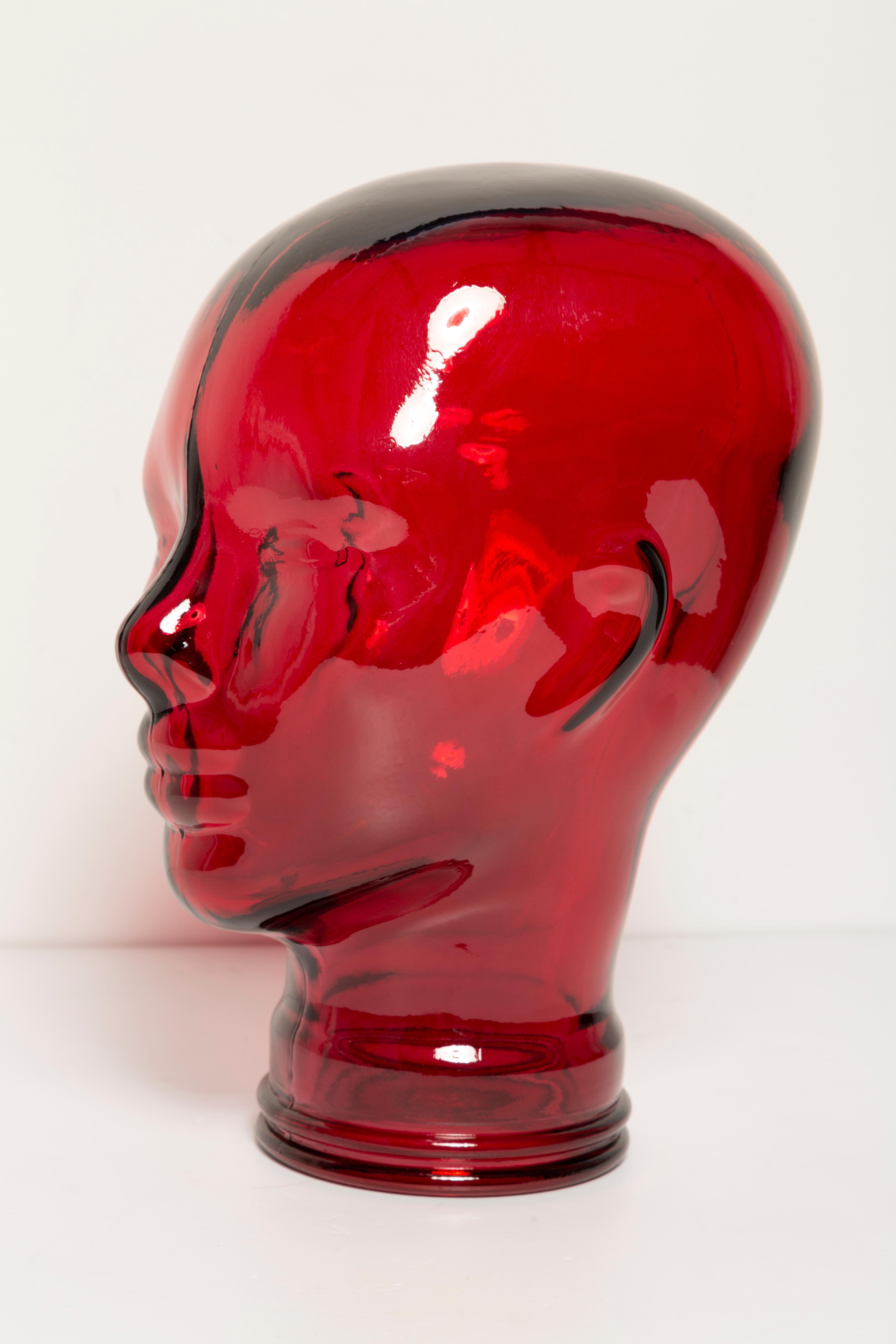 Sculpture de tête de mannequin décorative en verre rouge vintage, 1970, Allemagne en vente 6