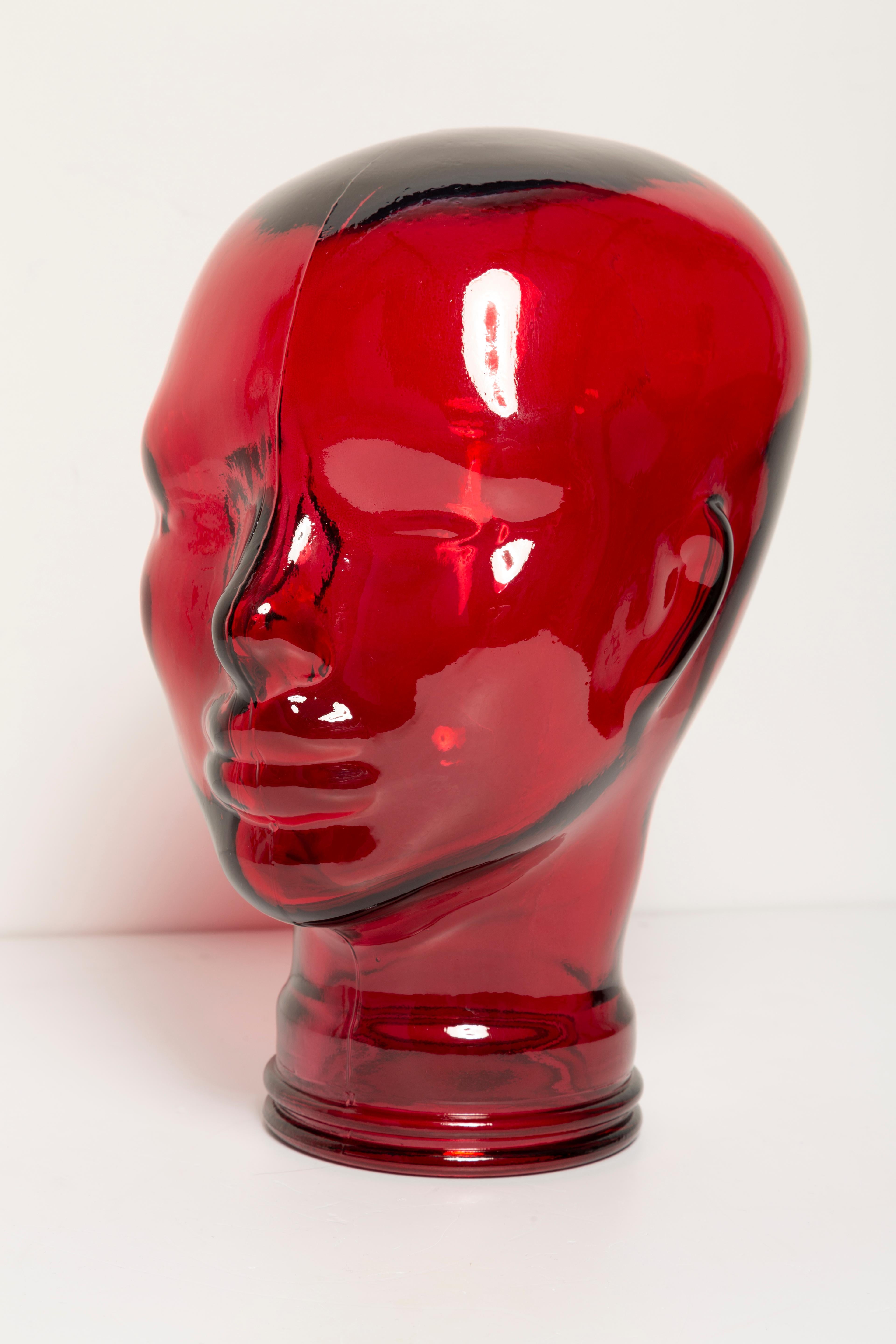 Red Vintage Decorative Mannequin Glass Head Sculpture, 1970s, Germany For Sale 6