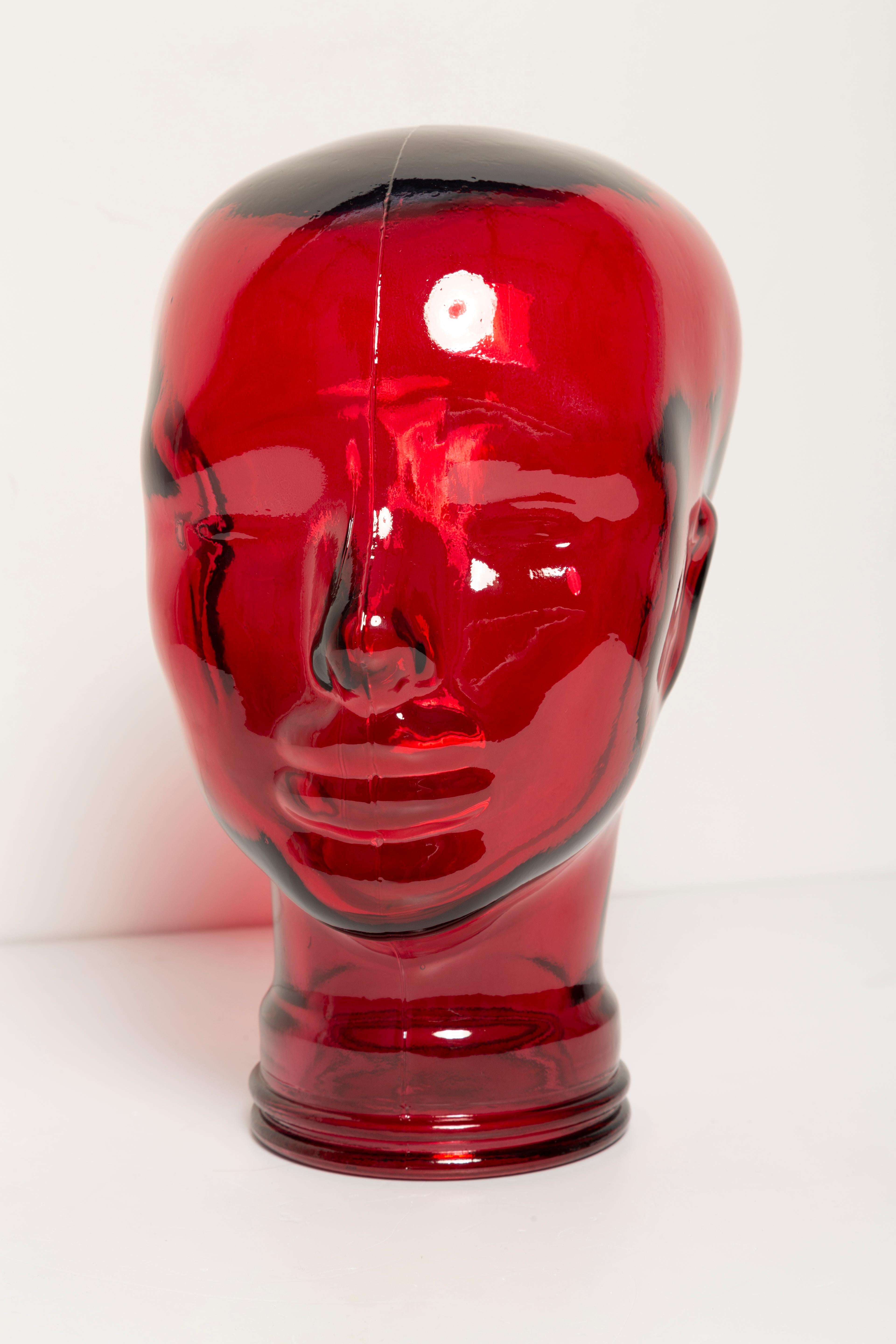 Red Vintage Decorative Mannequin Glass Head Sculpture, 1970s, Germany For Sale 7