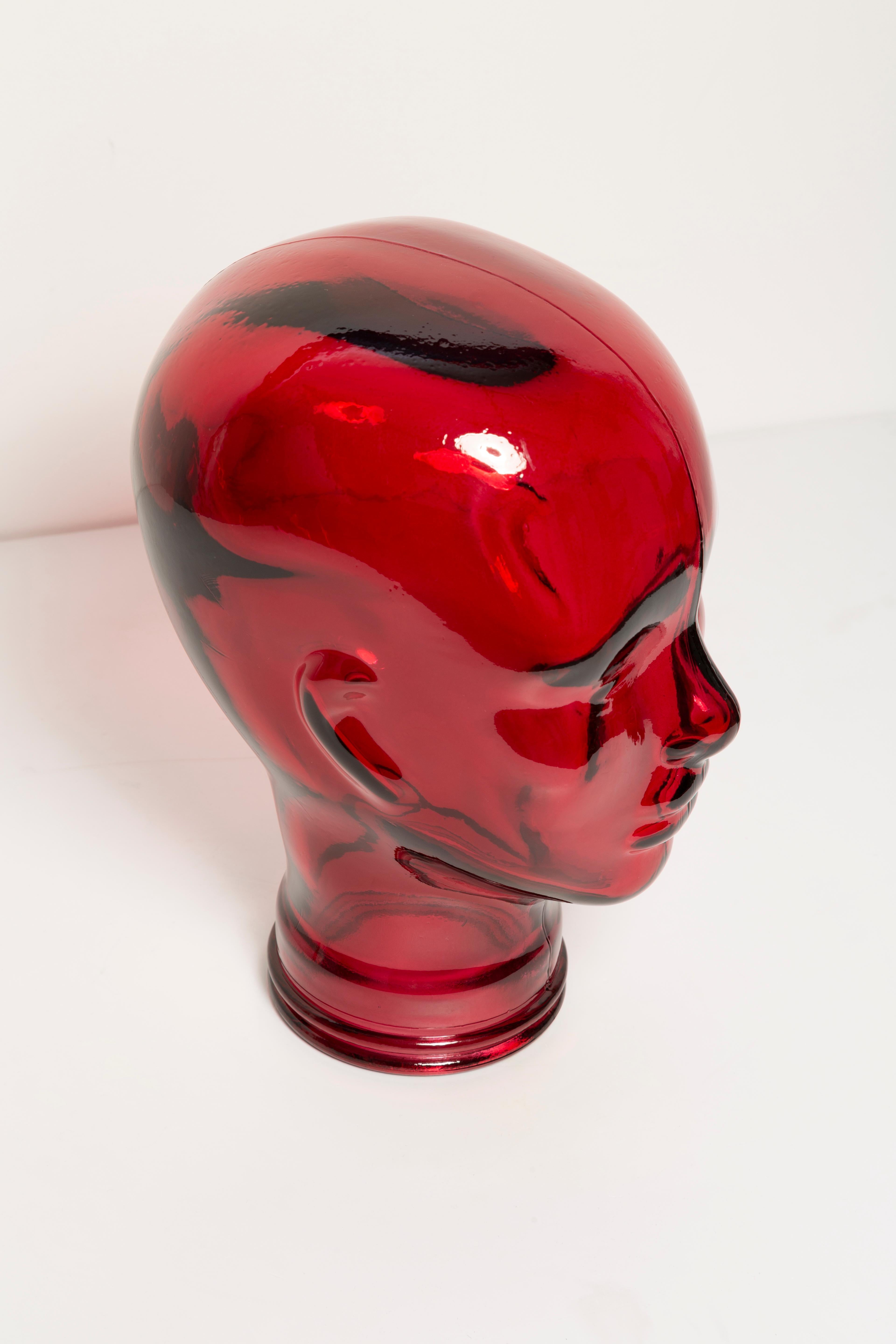 Sculpture de tête de mannequin décorative en verre rouge vintage, 1970, Allemagne en vente 9