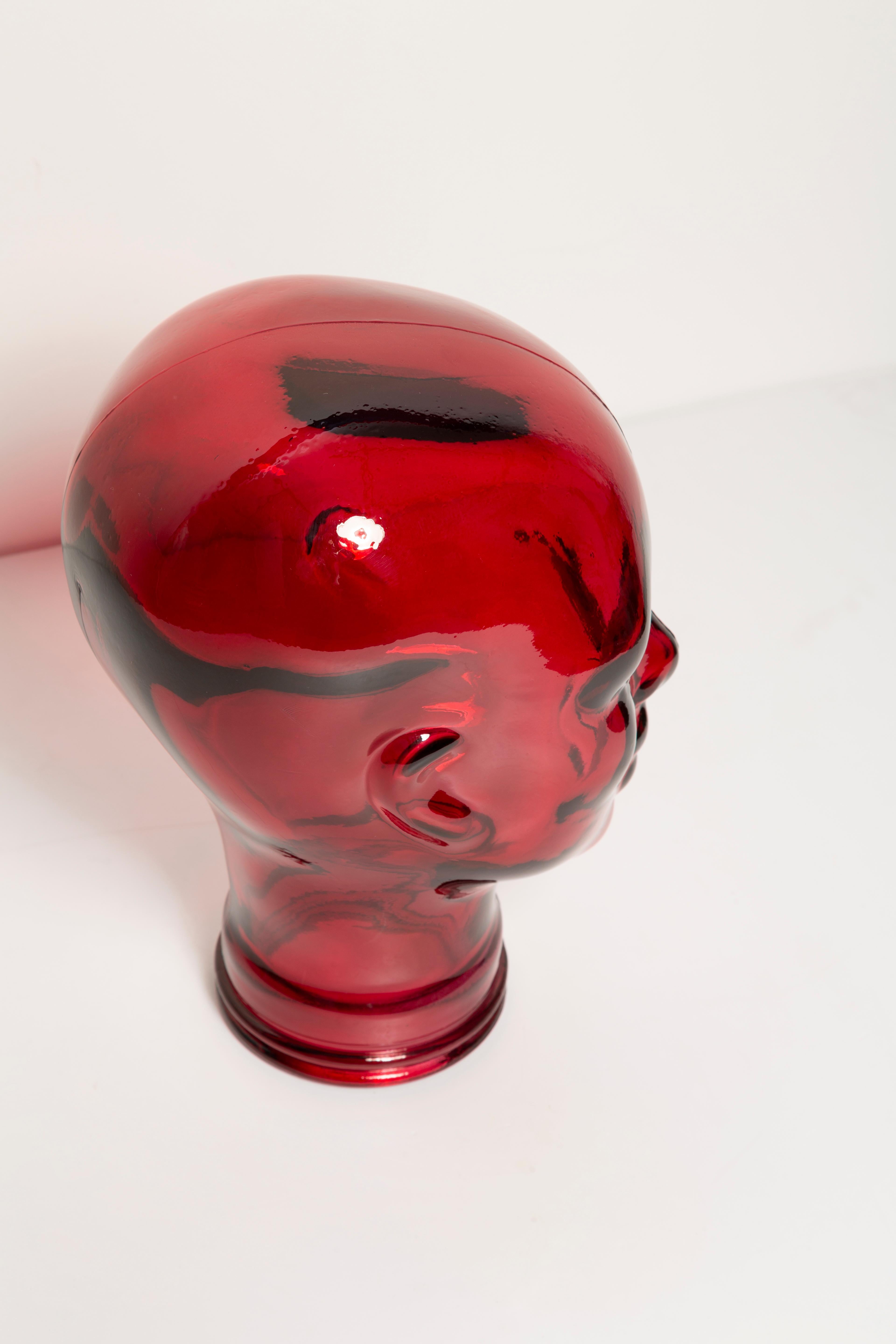 Sculpture de tête de mannequin décorative en verre rouge vintage, 1970, Allemagne en vente 10