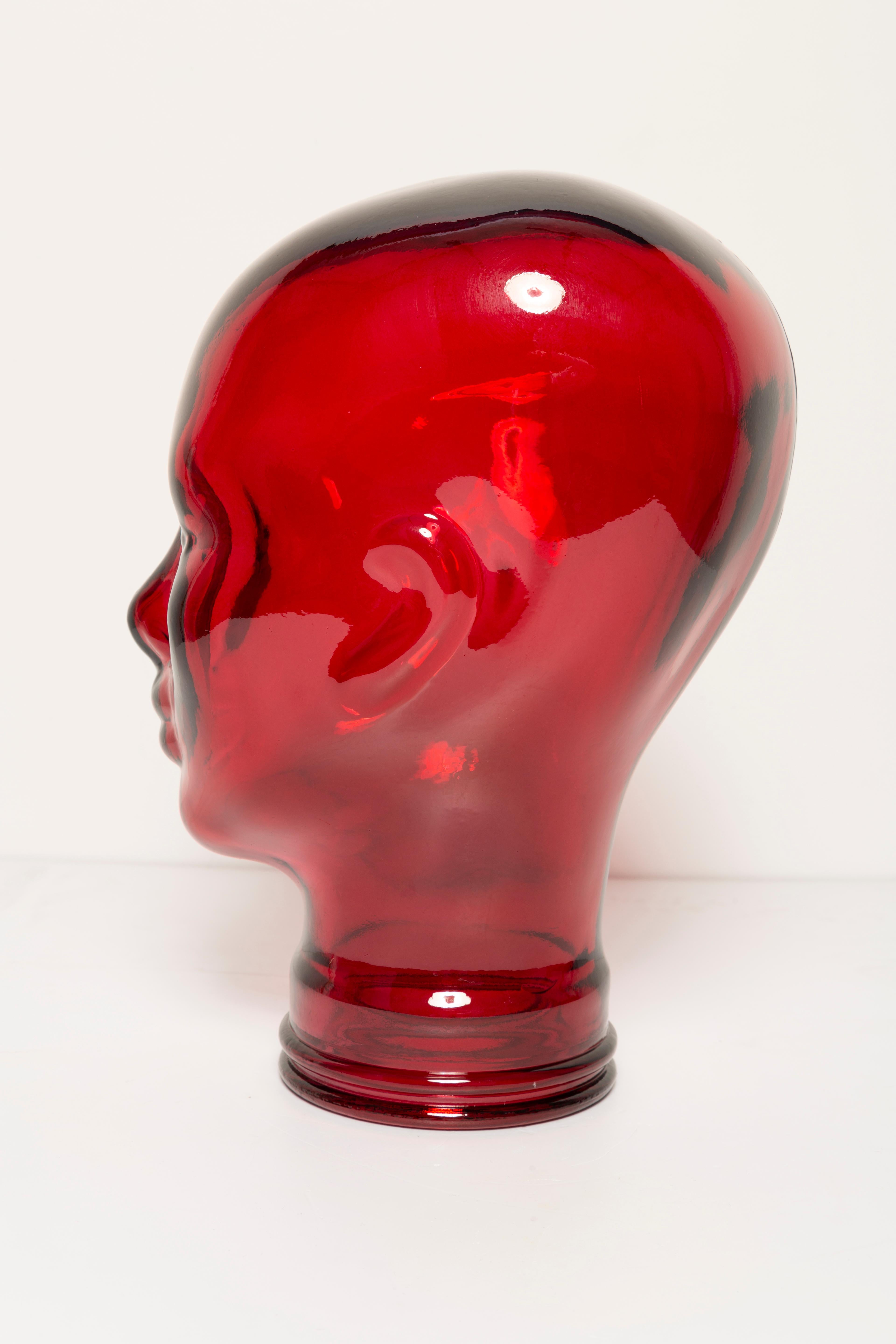 Mid-Century Modern Red Vintage Decorative Mannequin Glass Head Sculpture, 1970s, Germany