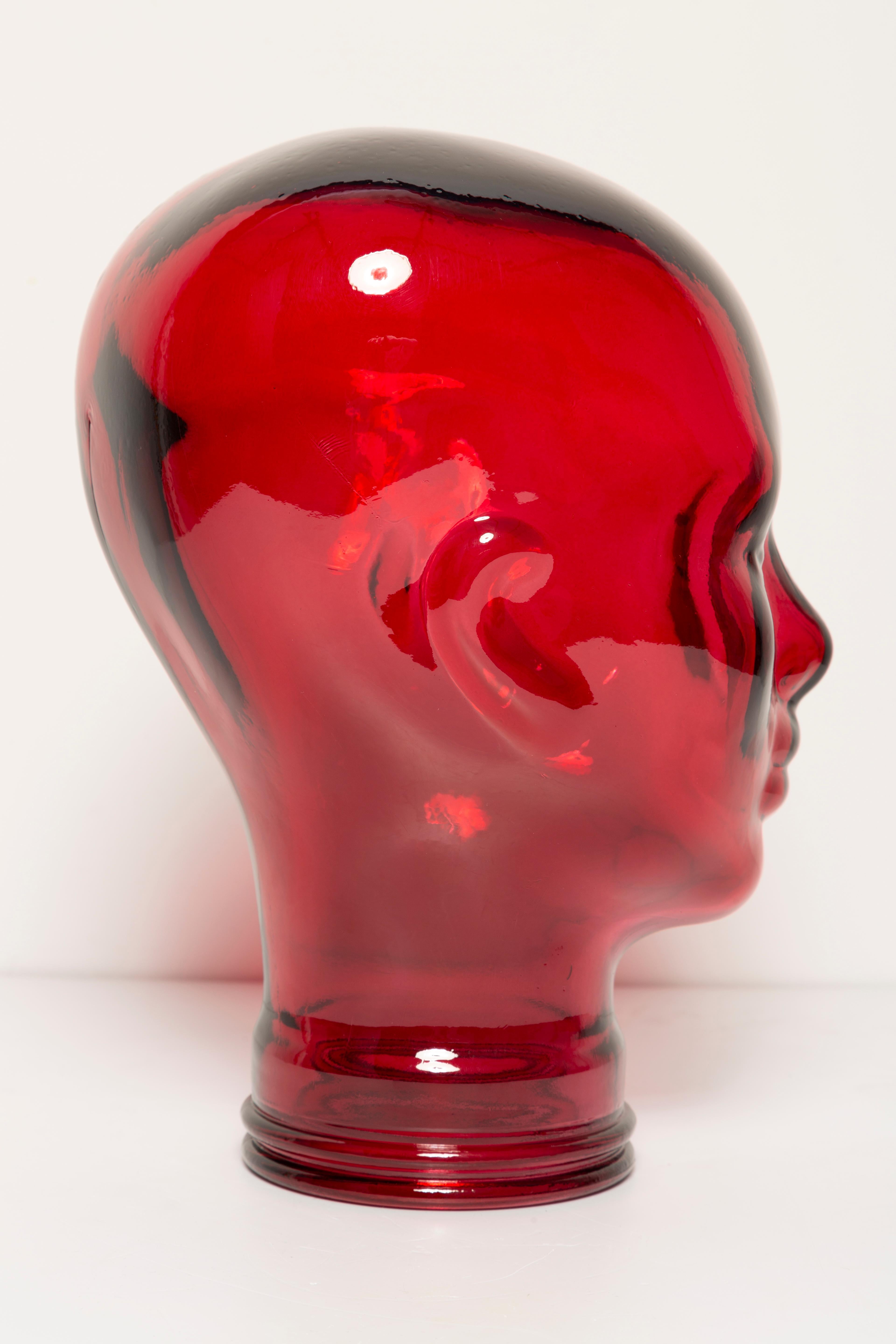 Mid-Century Modern Red Vintage Decorative Mannequin Glass Head Sculpture, 1970s, Germany For Sale