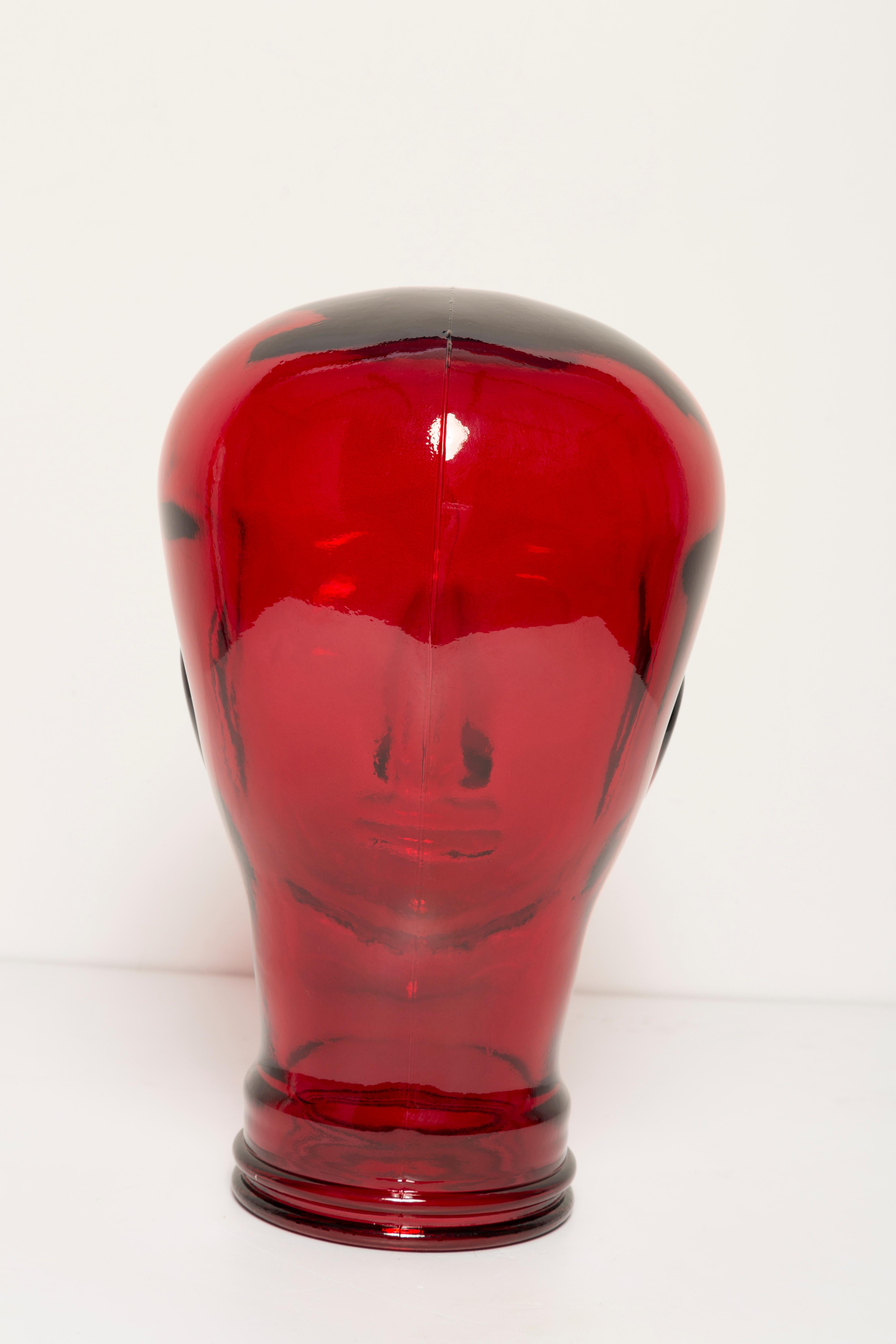 Red Vintage Decorative Mannequin Glass Head Sculpture, 1970s, Germany In Good Condition In 05-080 Hornowek, PL