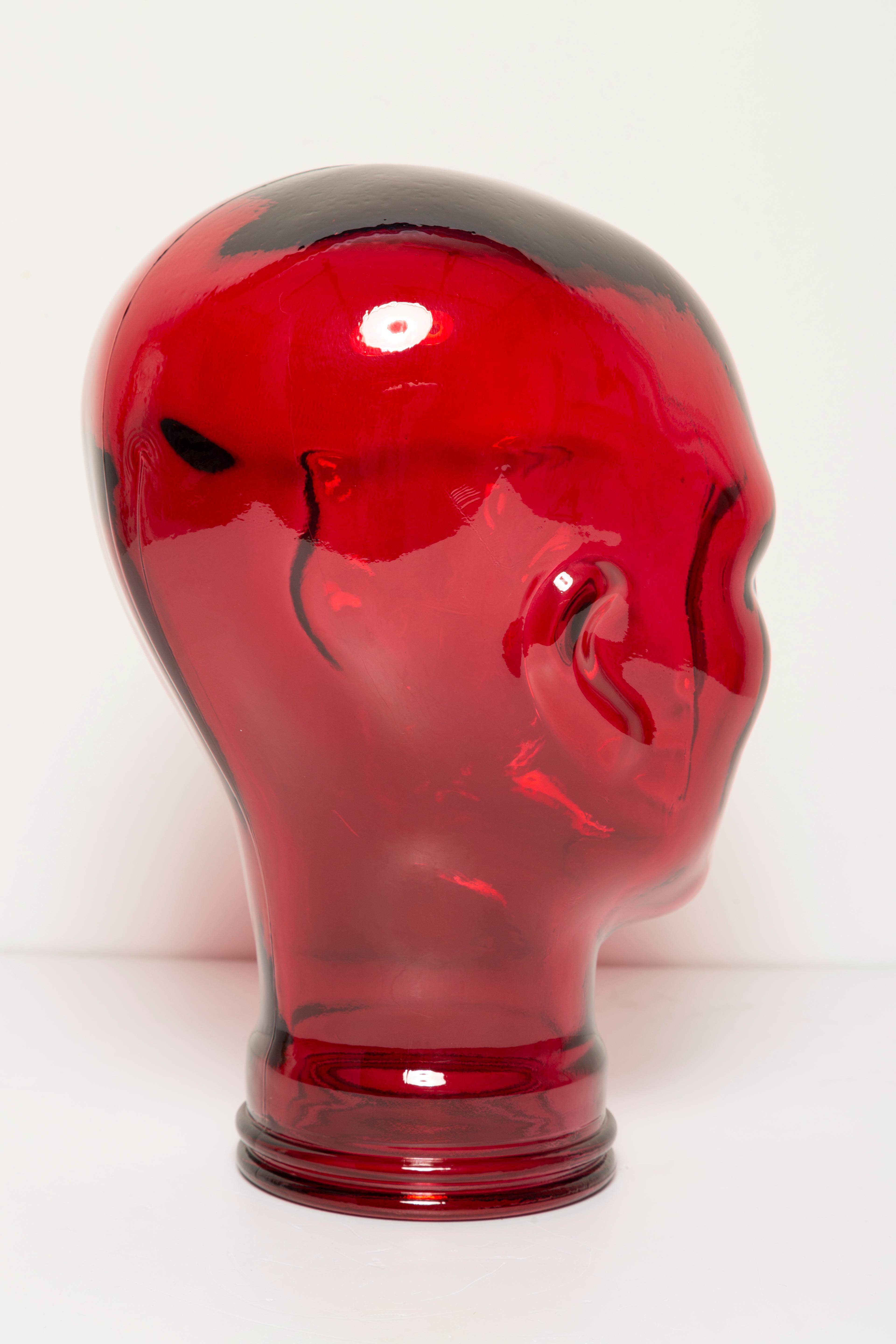 Red Vintage Decorative Mannequin Glass Head Sculpture, 1970s, Germany In Good Condition For Sale In 05-080 Hornowek, PL