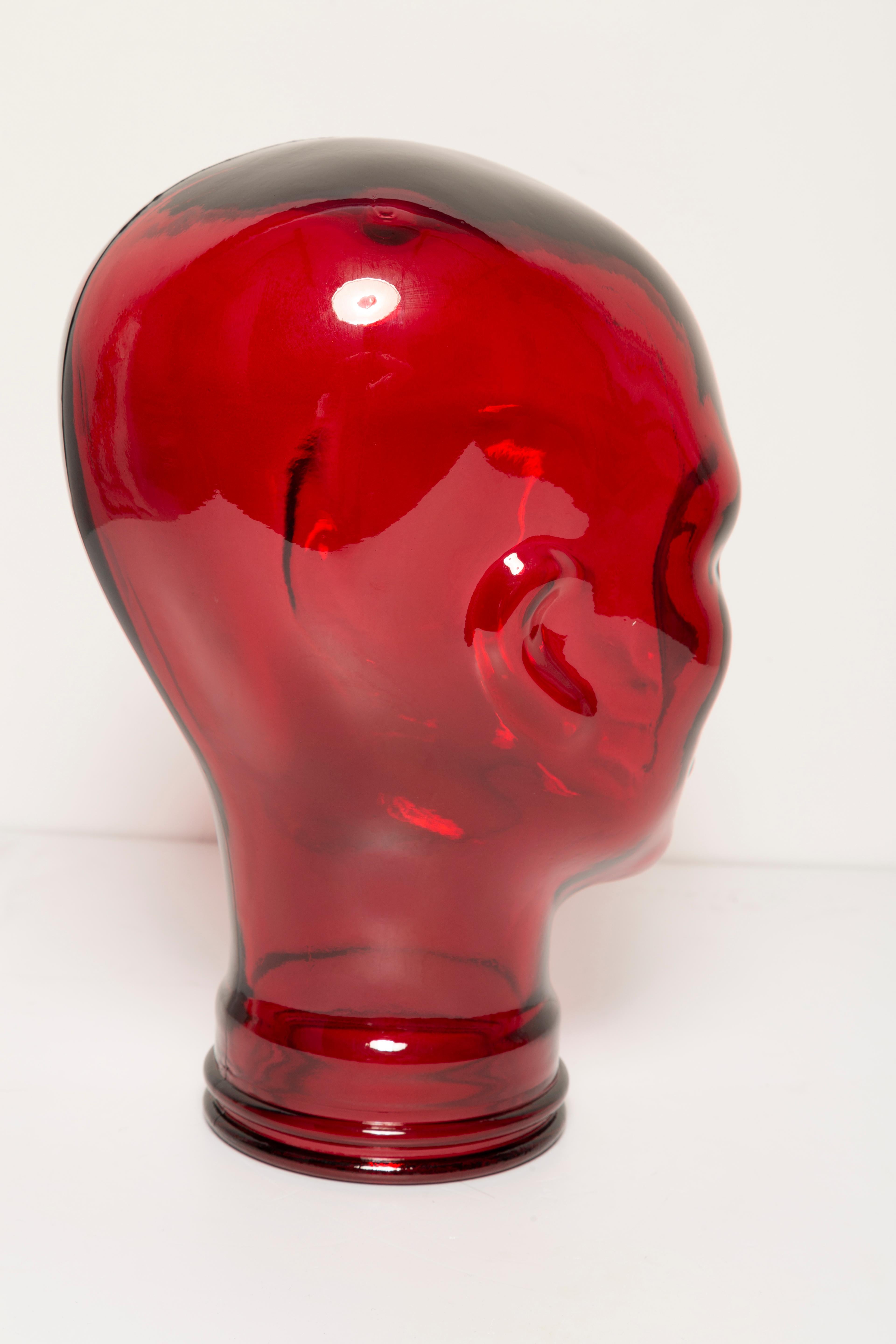 20th Century Red Vintage Decorative Mannequin Glass Head Sculpture, 1970s, Germany