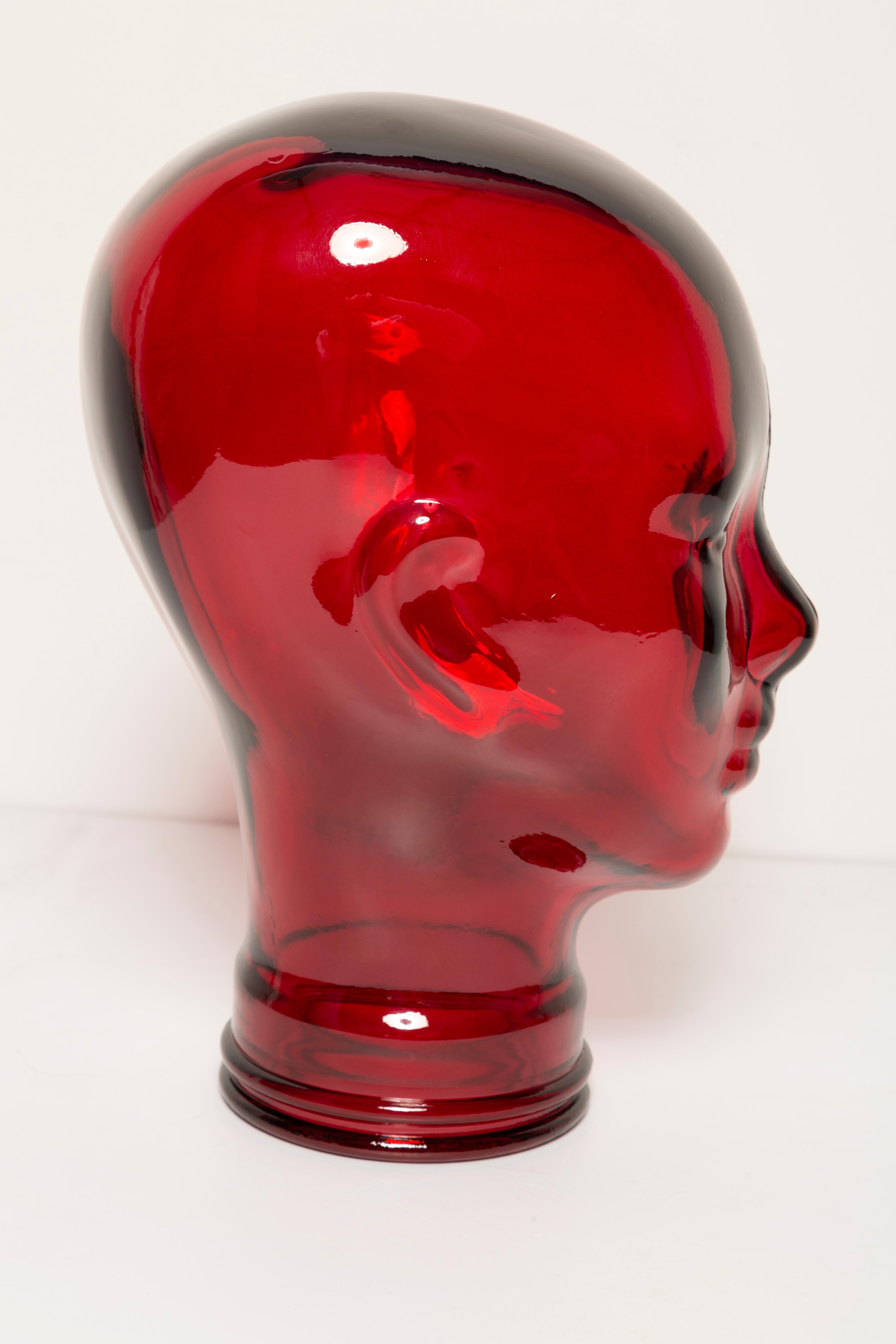 Red Vintage Decorative Mannequin Glass Head Sculpture, 1970s, Germany 1