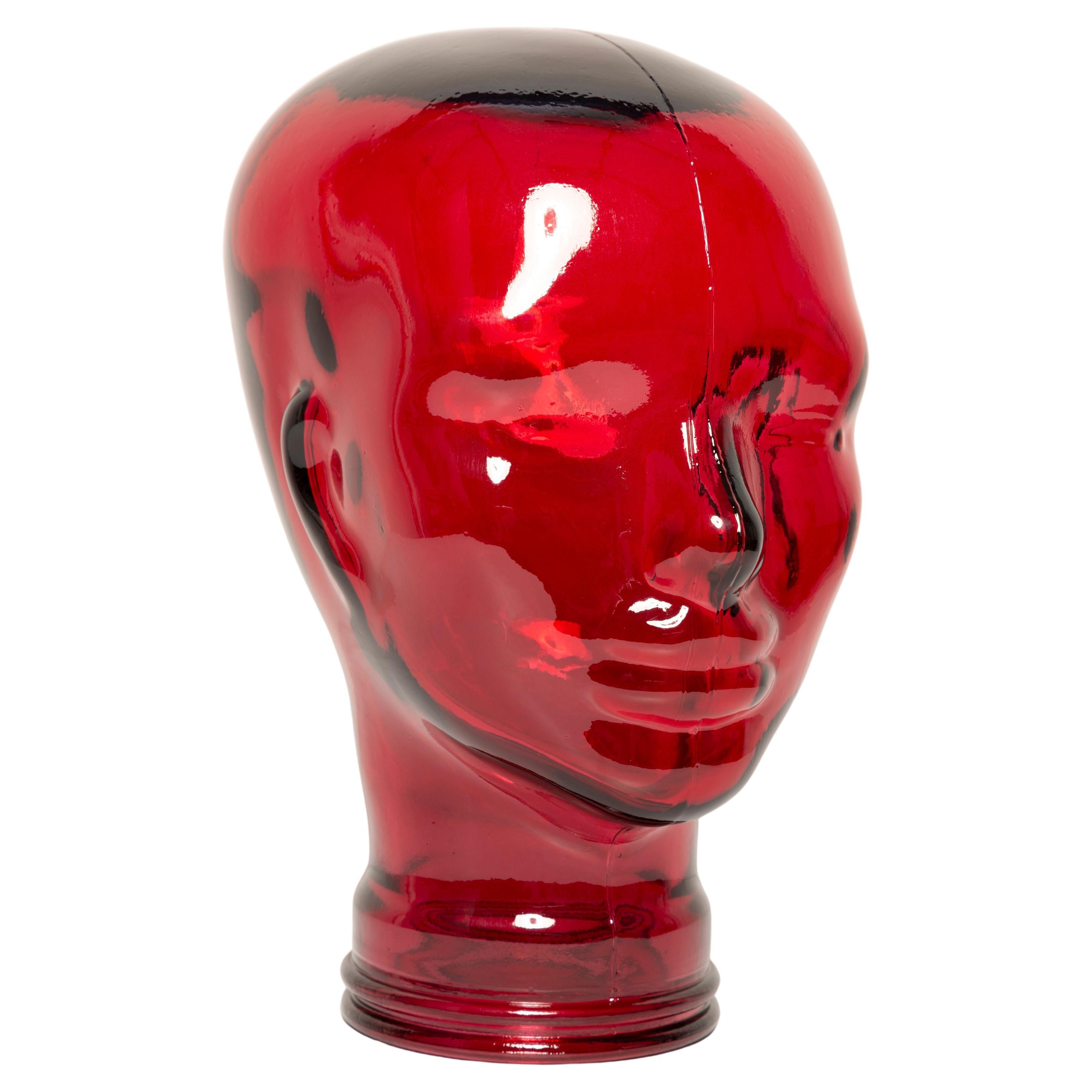 Red Vintage Decorative Mannequin Glass Head Sculpture, 1970s, Germany For Sale