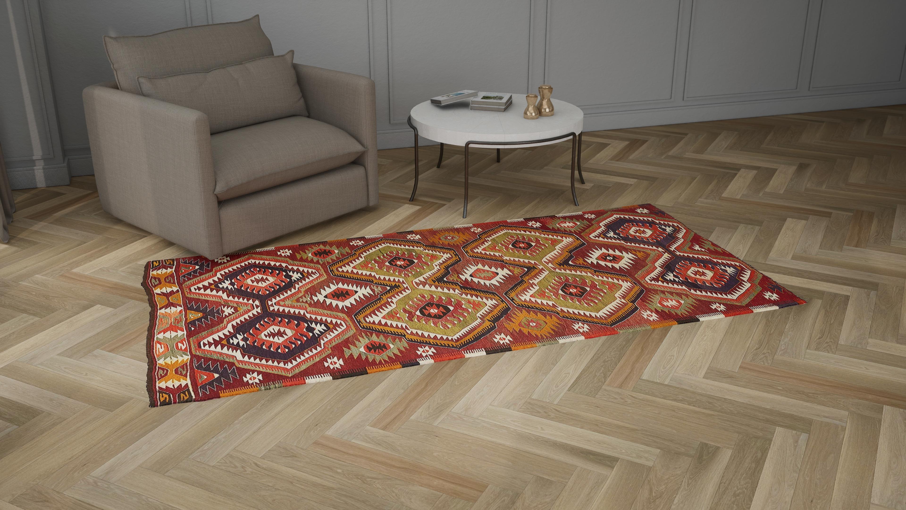 Kilim abc carpet Red Vintage Flatweave Wool Rug - 4'7