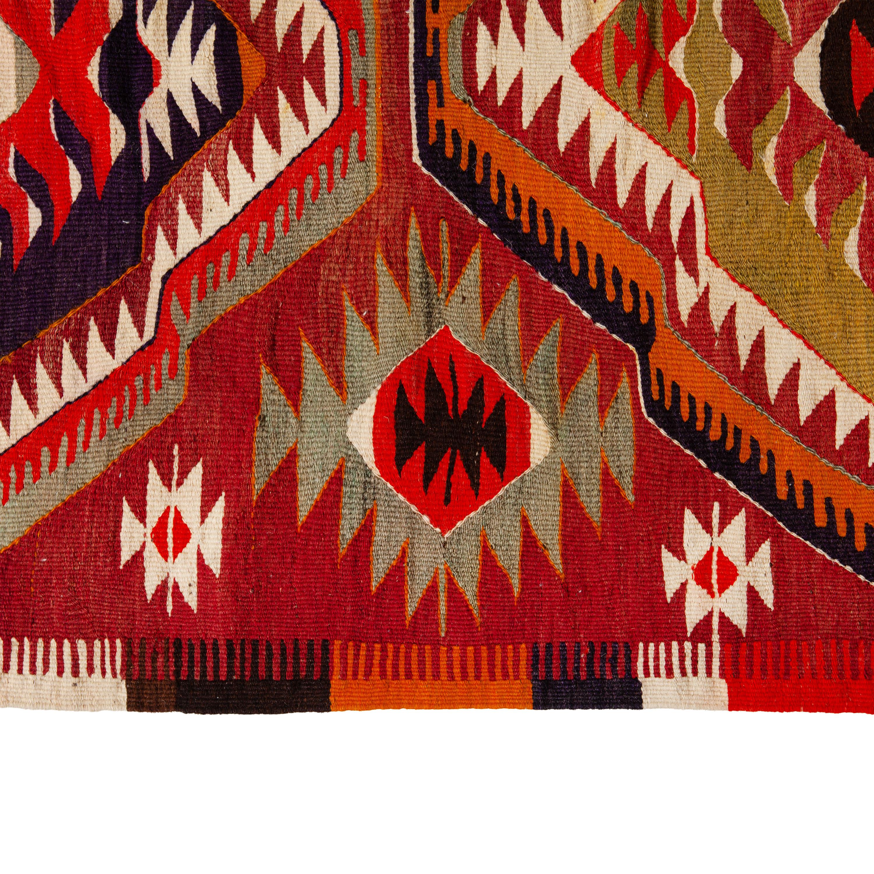 Turkish abc carpet Red Vintage Flatweave Wool Rug - 4'7