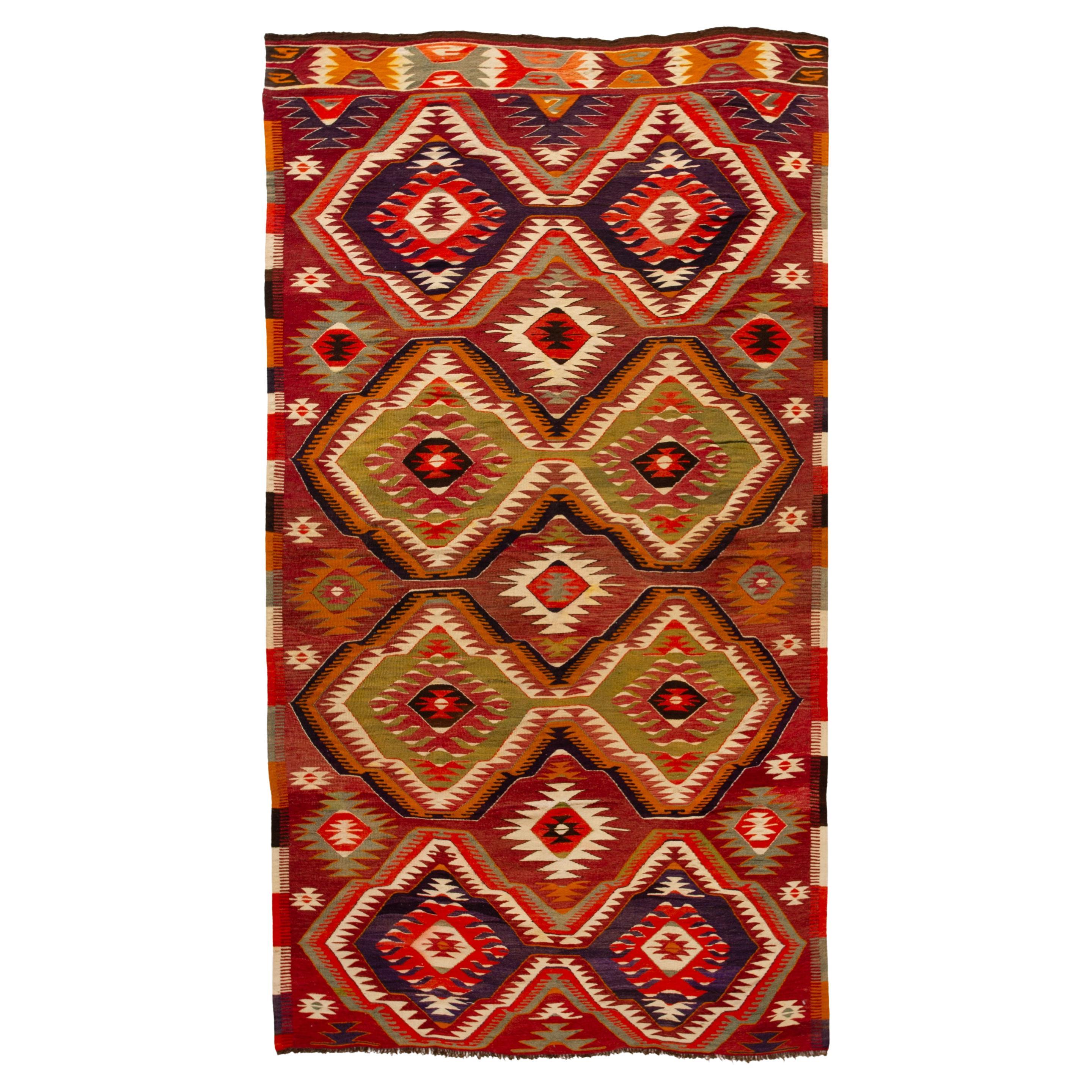 abc carpet Red Vintage Flatweave Wool Rug - 4'7" x 9'2" For Sale