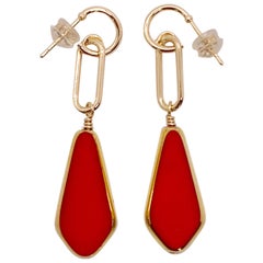 Red Vintage German Glass Beads edged with 24K gold Kite Earrings