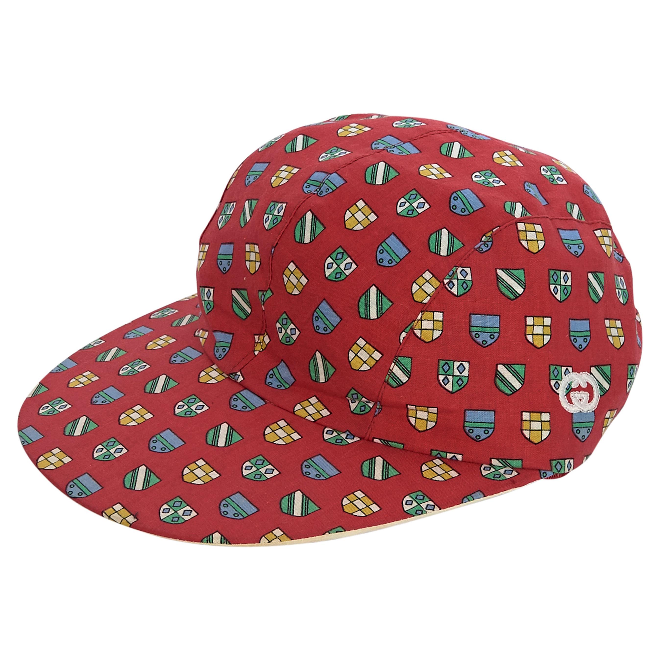 Gucci Red Cotton Shield Printed Baseball Hat