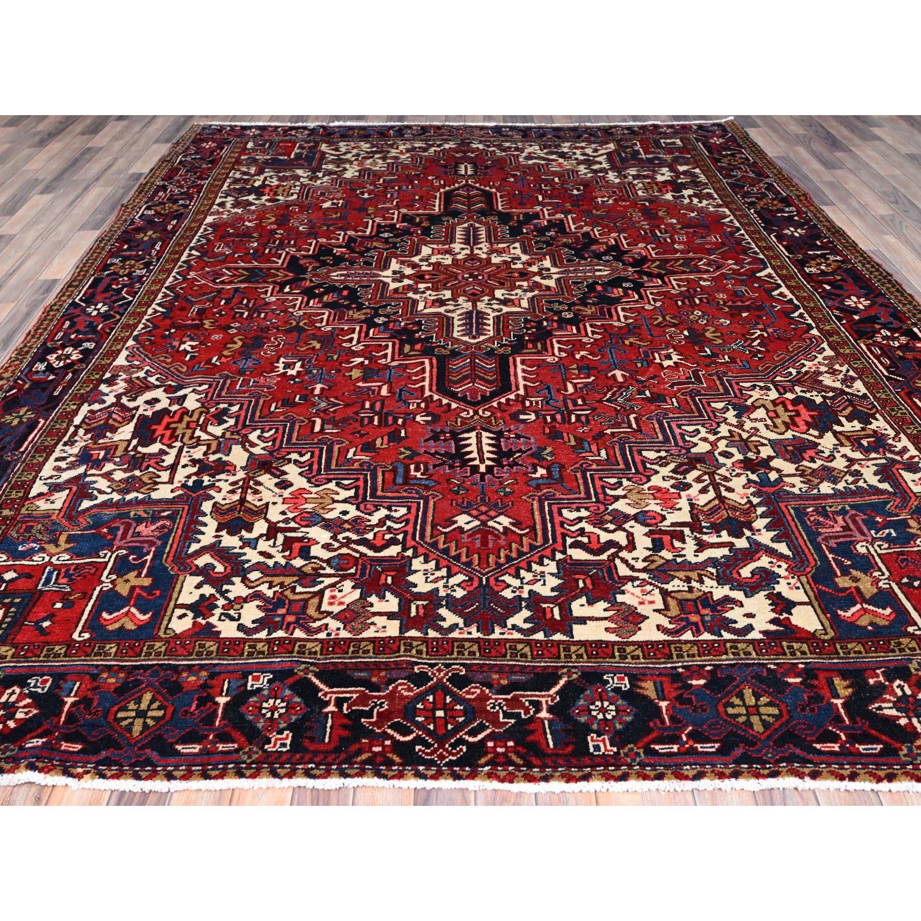 Hand-Knotted Red Vintage Heriz Persian Charming Village Design Clean Hand Knotted Wool Rug For Sale