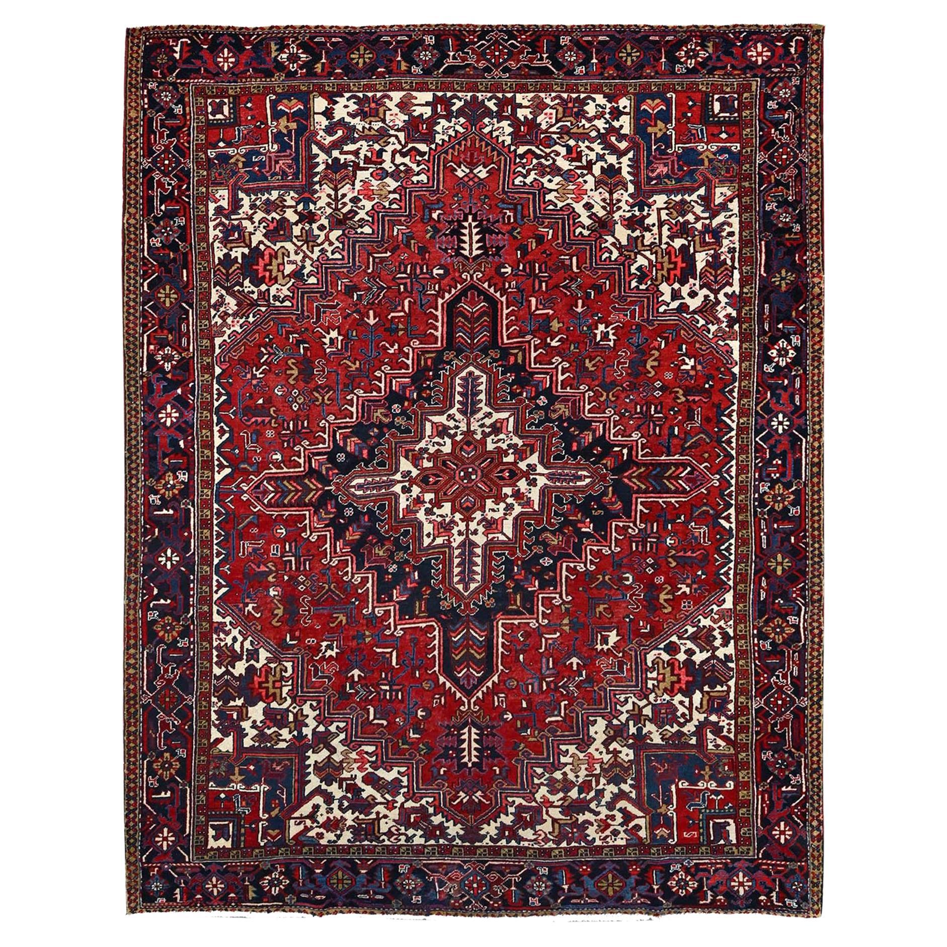 Red Vintage Heriz Persian Charming Village Design Clean Hand Knotted Wool Rug For Sale