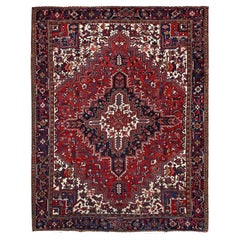 Red Vintage Heriz Persian Charming Village Design Clean Hand Knotted Wool Rug