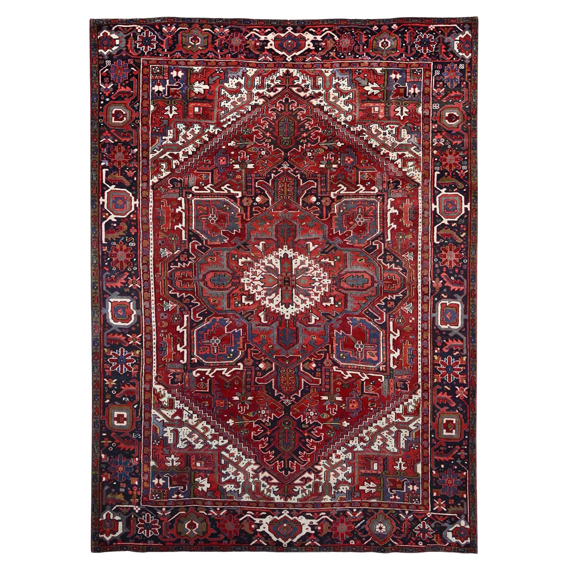 Red Vintage Heriz Persian Design Clean Soft Wool Hand Knotted Rustic Feel Rug