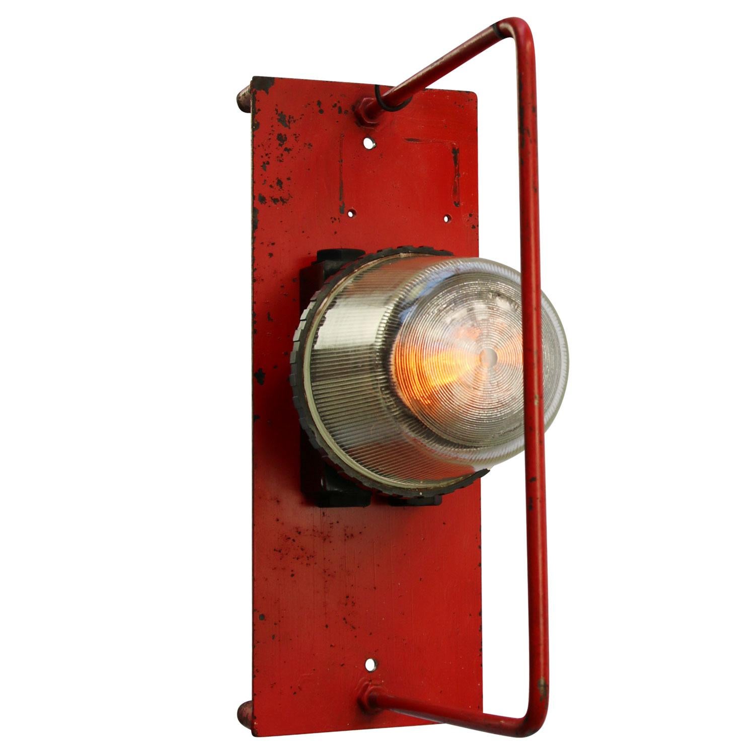 German Red Vintage Industrial Reeded Glass Metal Sconce Wall Light For Sale