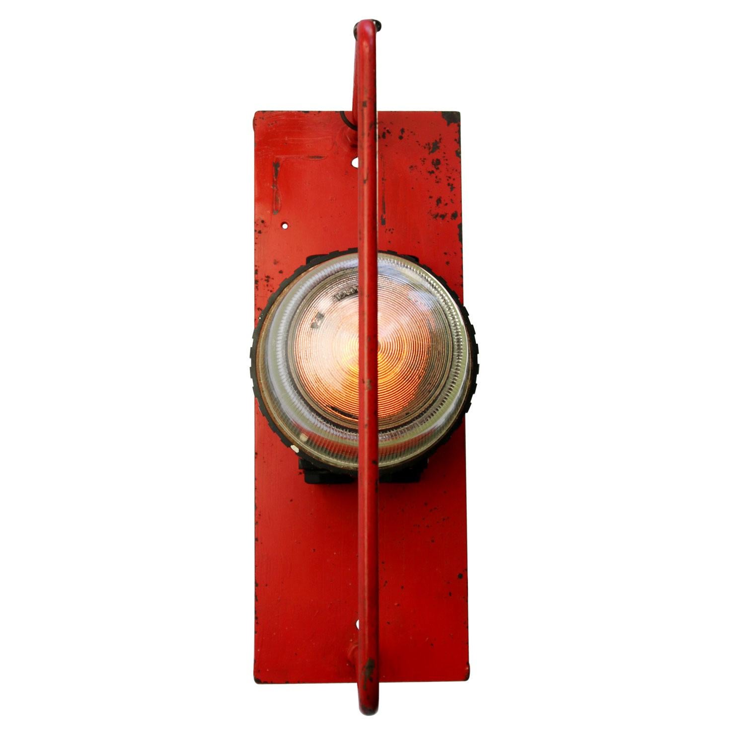 20th Century Red Vintage Industrial Reeded Glass Metal Sconce Wall Light For Sale