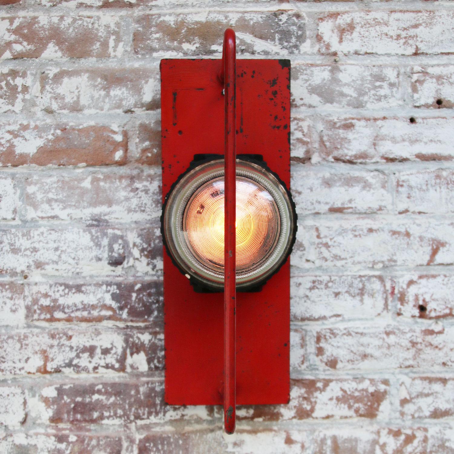 Red Vintage Industrial Reeded Glass Metal Sconce Wall Light For Sale 1