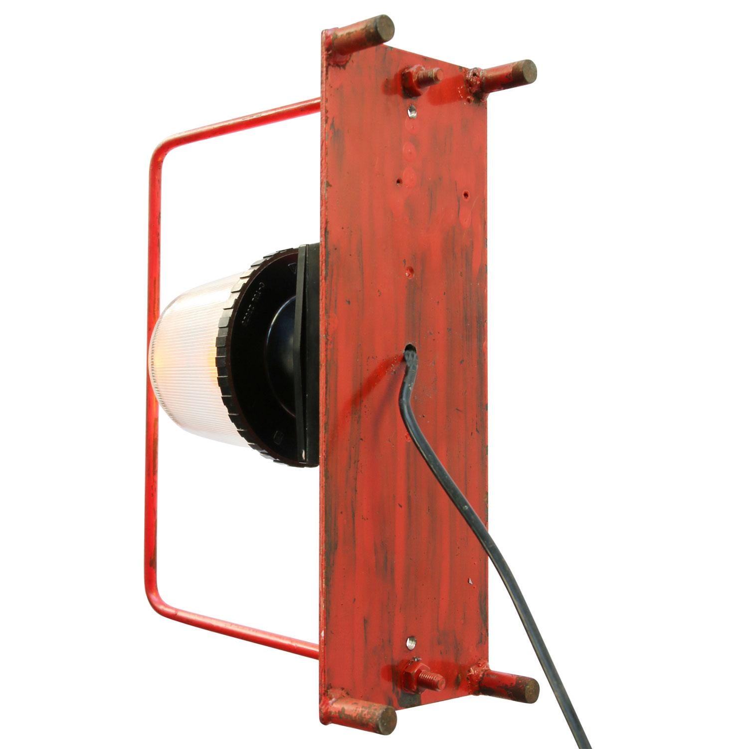 Red Vintage Industrial Reeded Glass Metal Sconce Wall Light For Sale 2