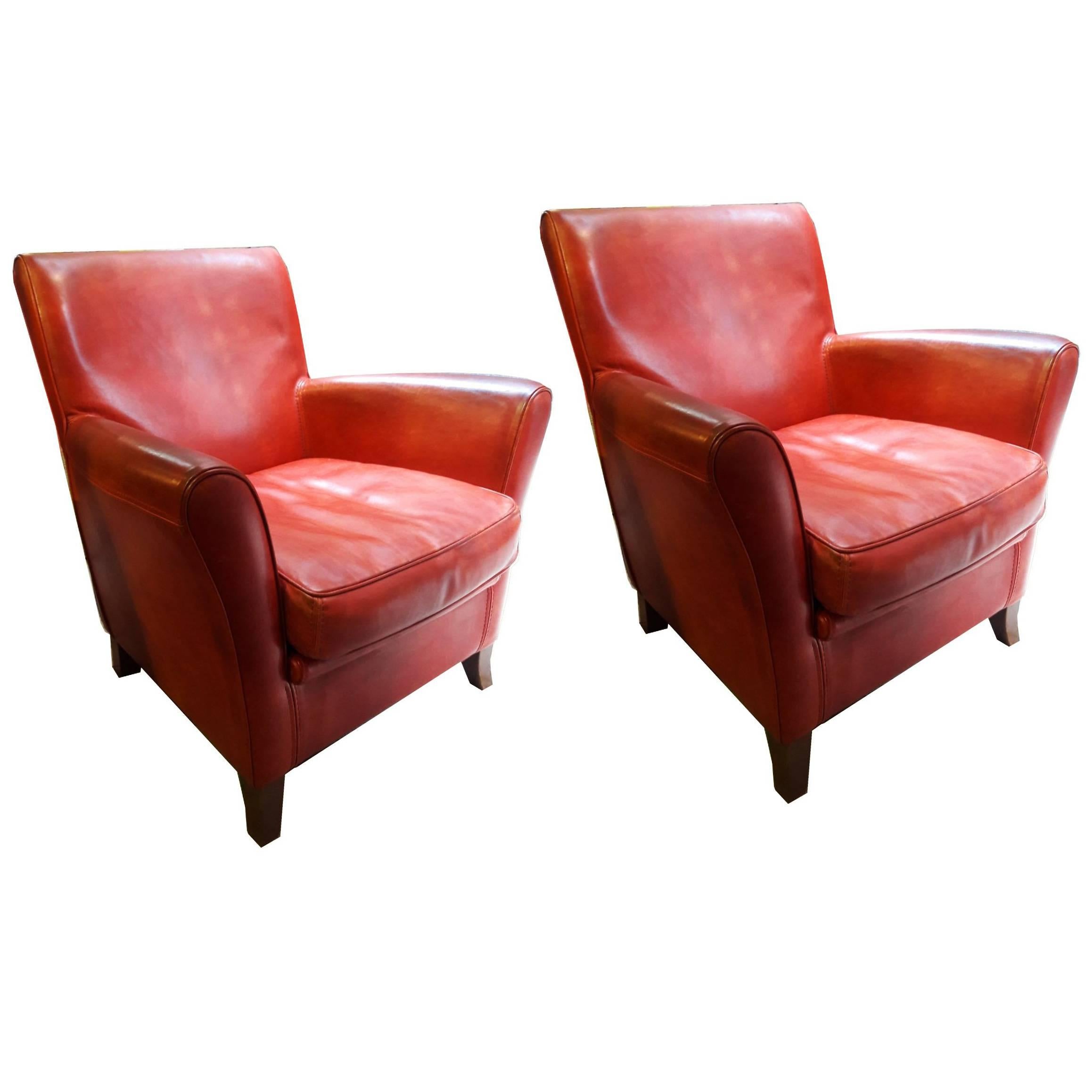 20th Century Red Vintage Leather Original Baxter Armchairs