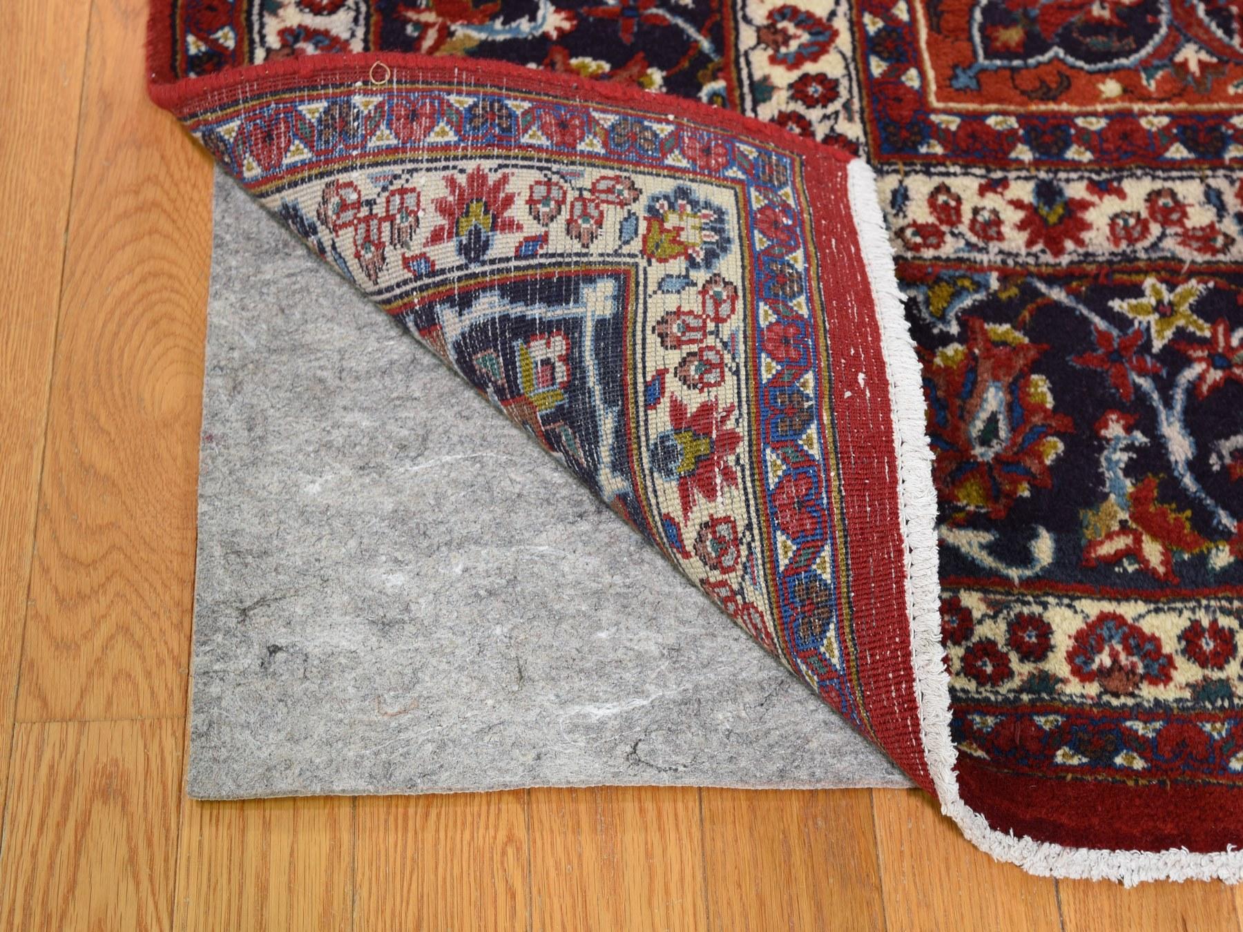 Hand-Knotted Red Vintage Mashad Pure Wool Full Pile Hand Knotted Oriental Rug, 8'1