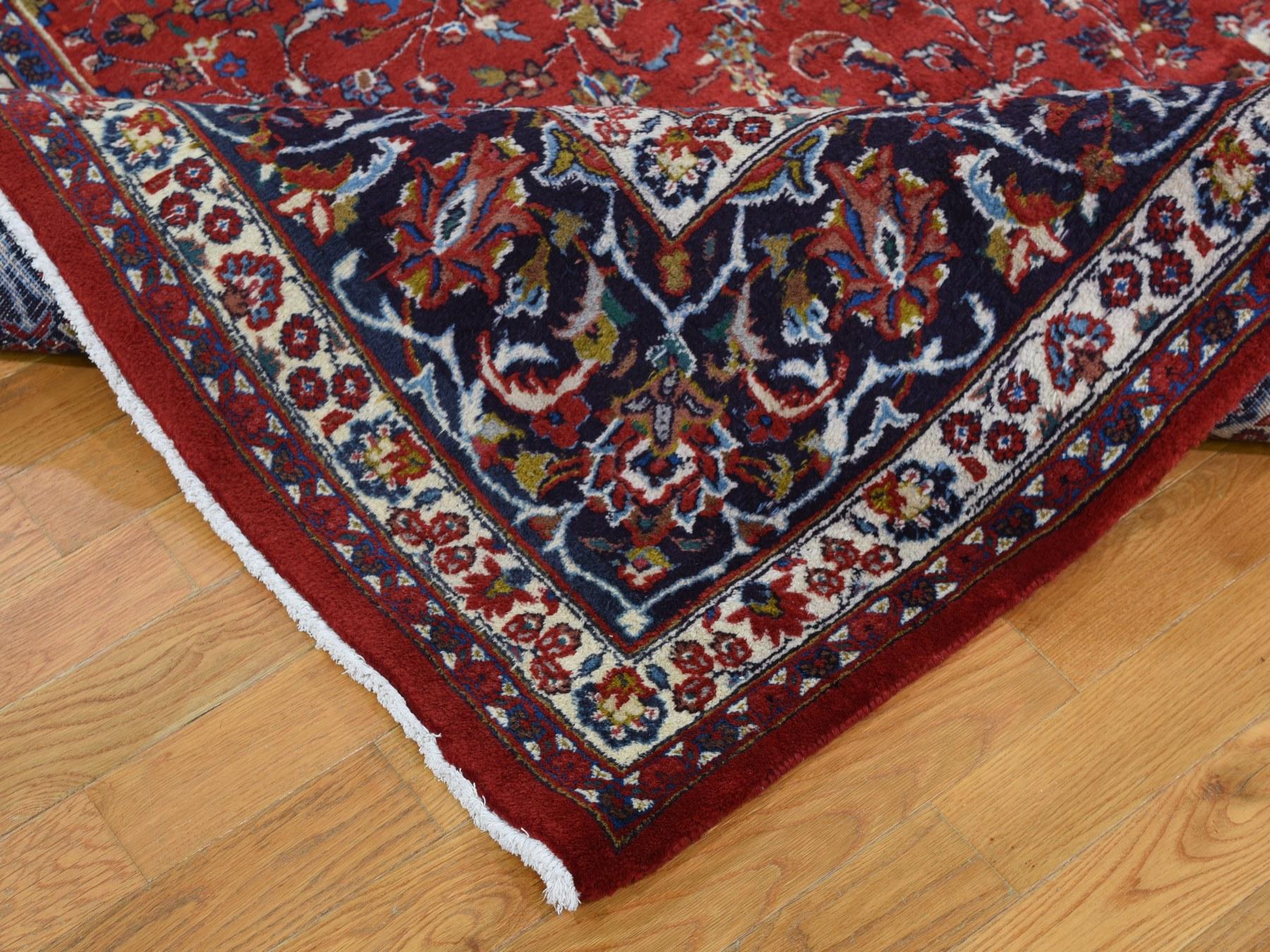 Late 20th Century Red Vintage Mashad Pure Wool Full Pile Hand Knotted Oriental Rug, 8'1