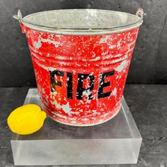 Red Vintage Metal Fire Bucket Basket Trash Can or Wine Cooler