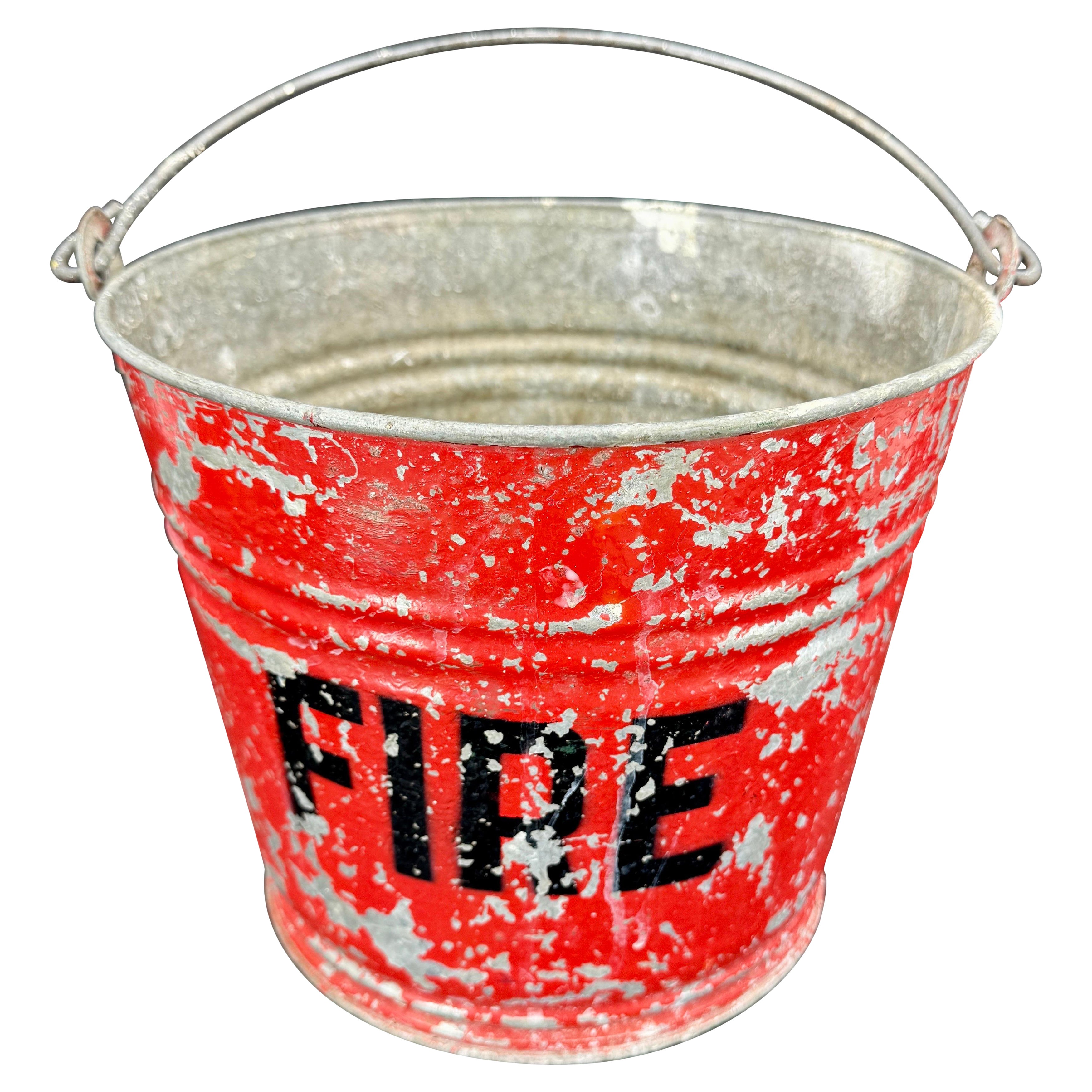 Red Vintage Metal Fire Bucket Basket Trash Can or Wine Cooler