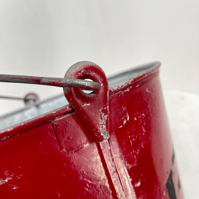 Red Vintage Metal Fire Bucket Waste Basket or Trash Can For Sale at 1stDibs