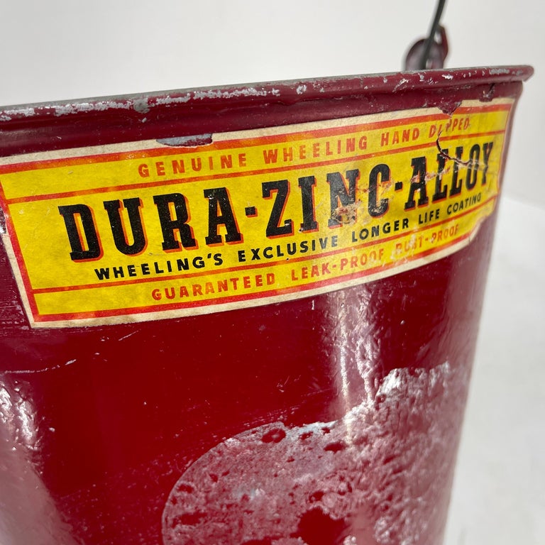 Red Vintage Metal Fire Bucket Waste Basket or Trash Can For Sale at 1stDibs