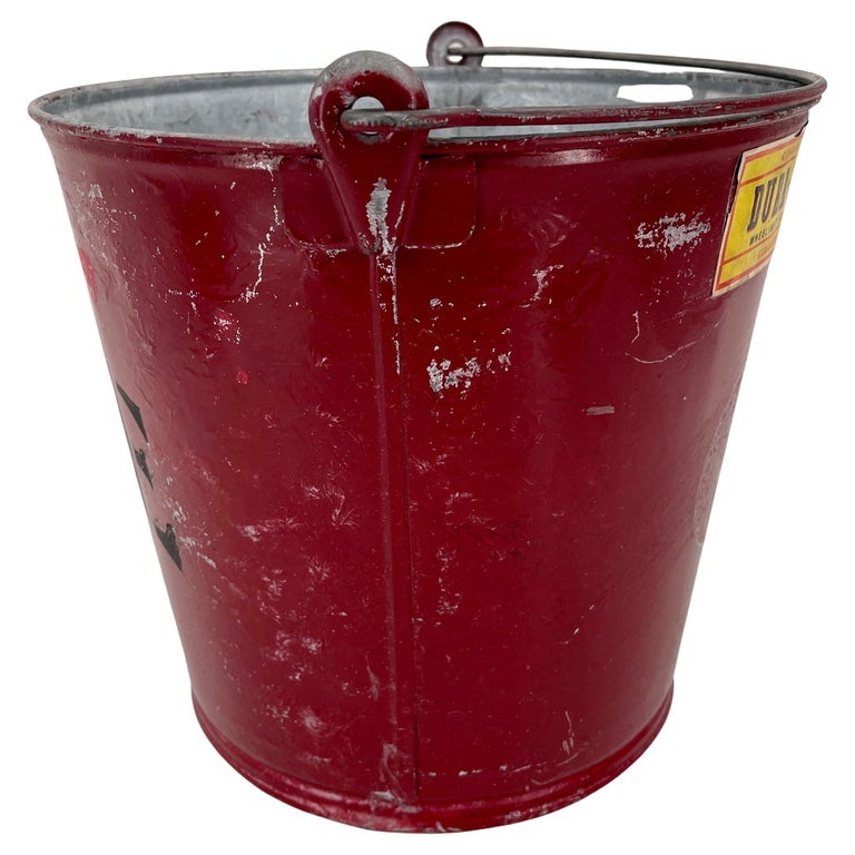 Red Vintage Metal Fire Bucket Waste Basket or Trash Can For Sale at 1stDibs