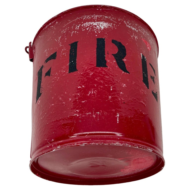 Red Vintage Metal Fire Bucket Waste Basket or Trash Can For Sale at 1stDibs