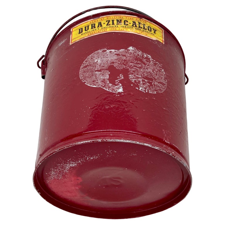 Red Vintage Metal Fire Bucket Waste Basket or Trash Can For Sale at 1stDibs