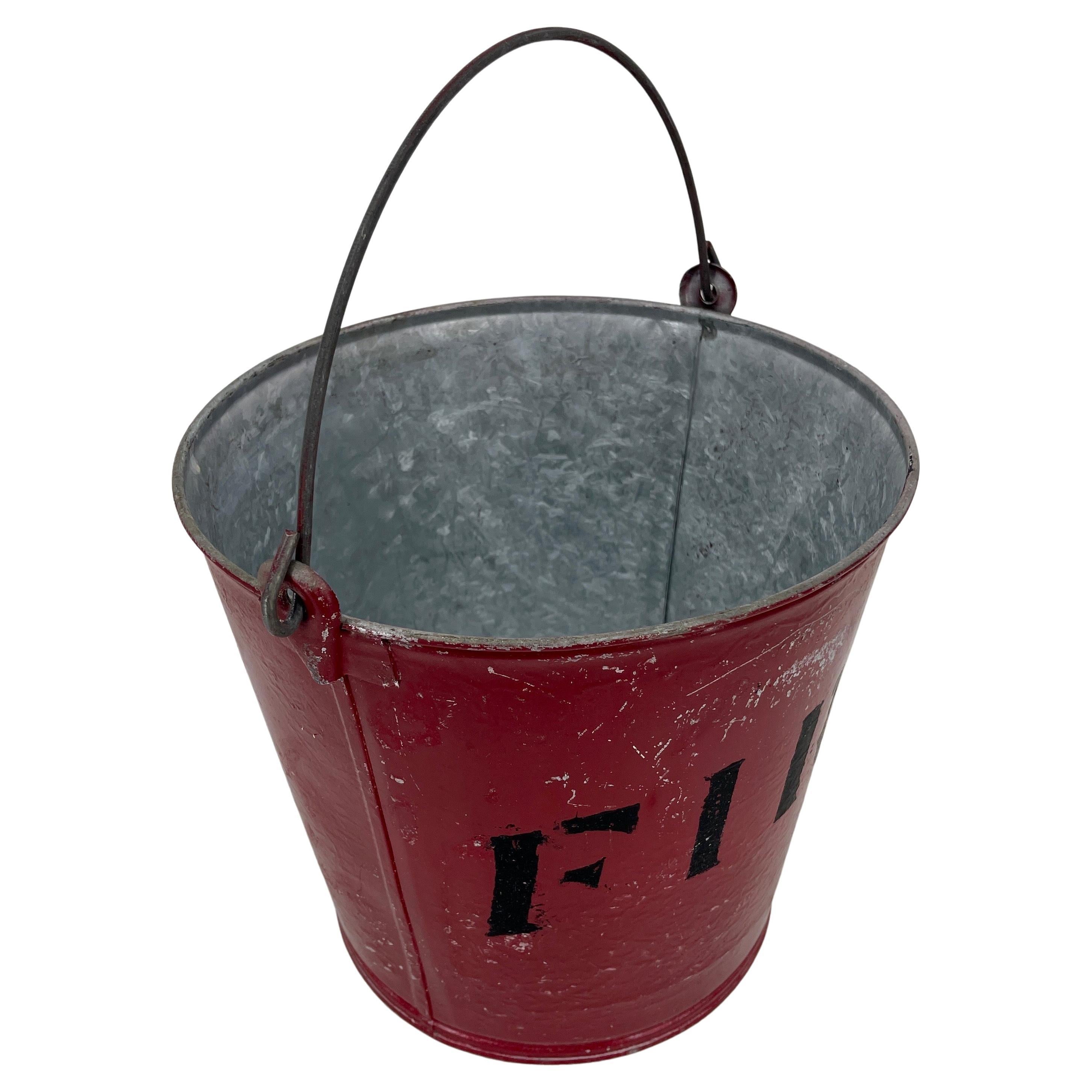Red Vintage Metal Fire Bucket Waste Basket or Trash Can In Good Condition In Haddonfield, NJ