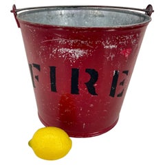 Red Retro Metal Fire Bucket Waste Basket or Trash Can