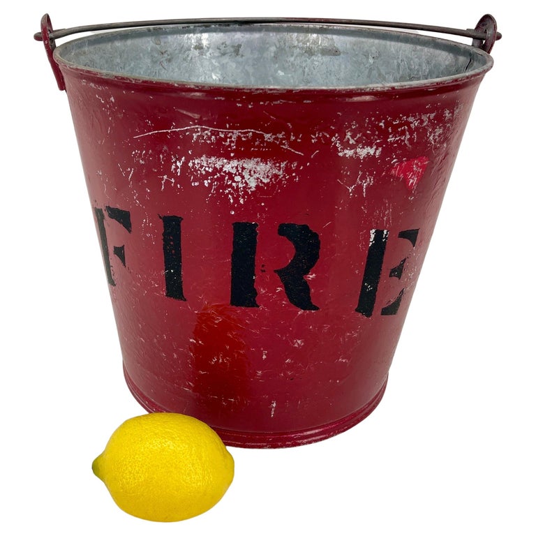 Red Vintage Metal Fire Bucket Waste Basket or Trash Can For Sale at 1stDibs